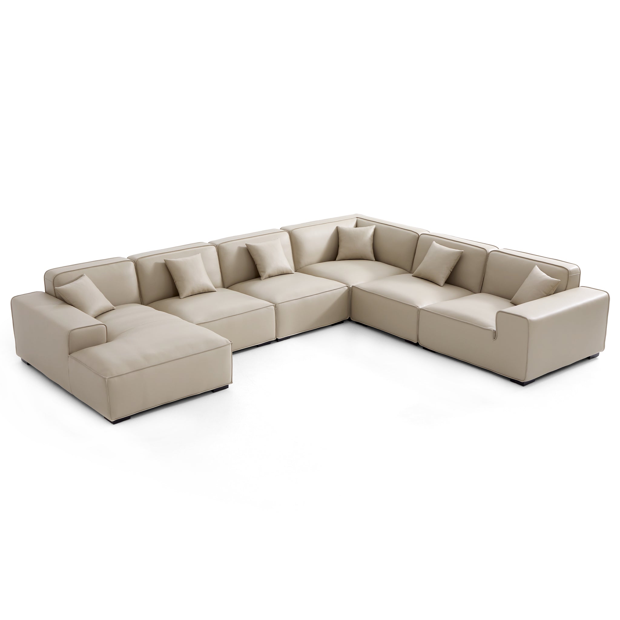 Domus Modular Beige Leather U-Shaped Sectional