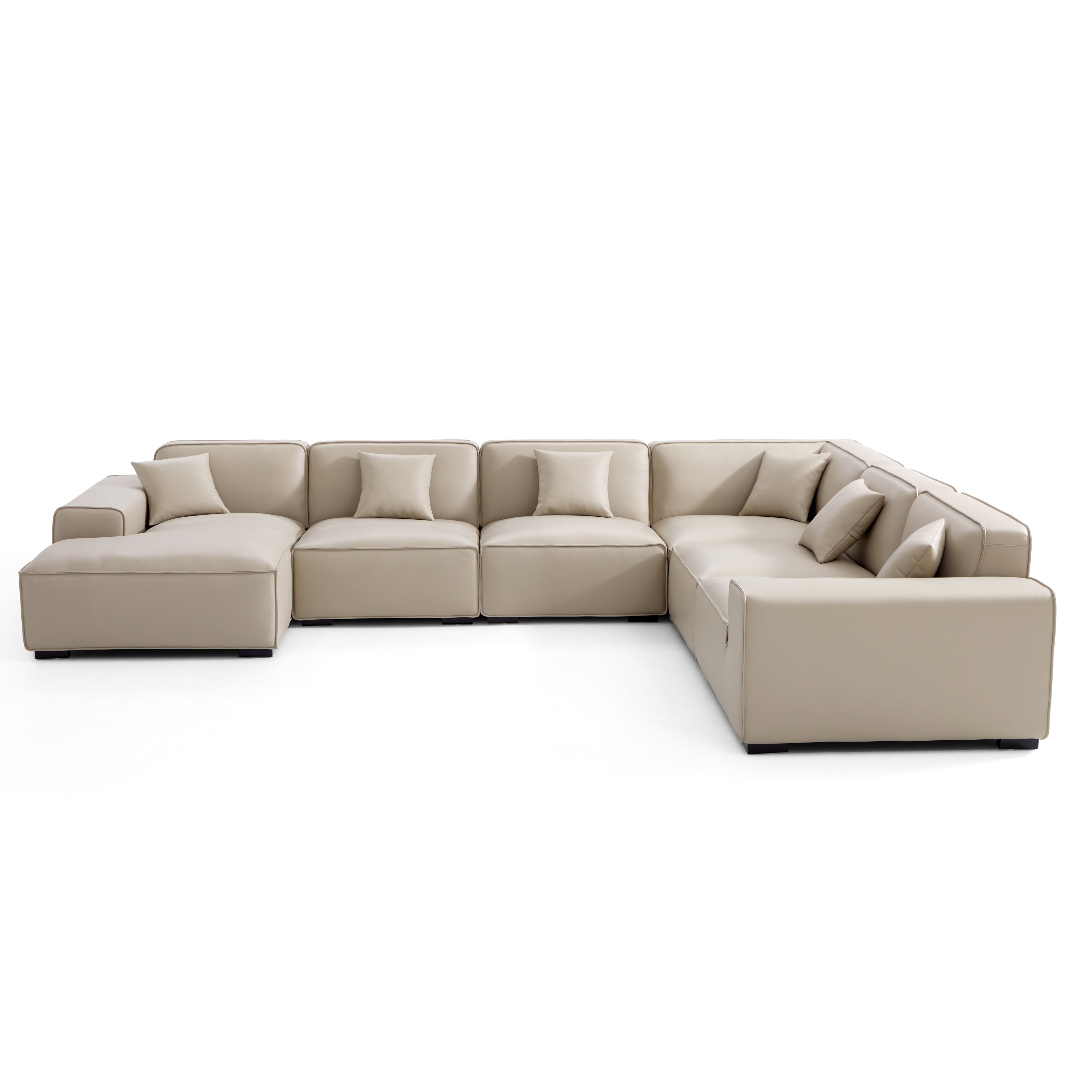 Domus Modular Beige Leather U-Shaped Sectional