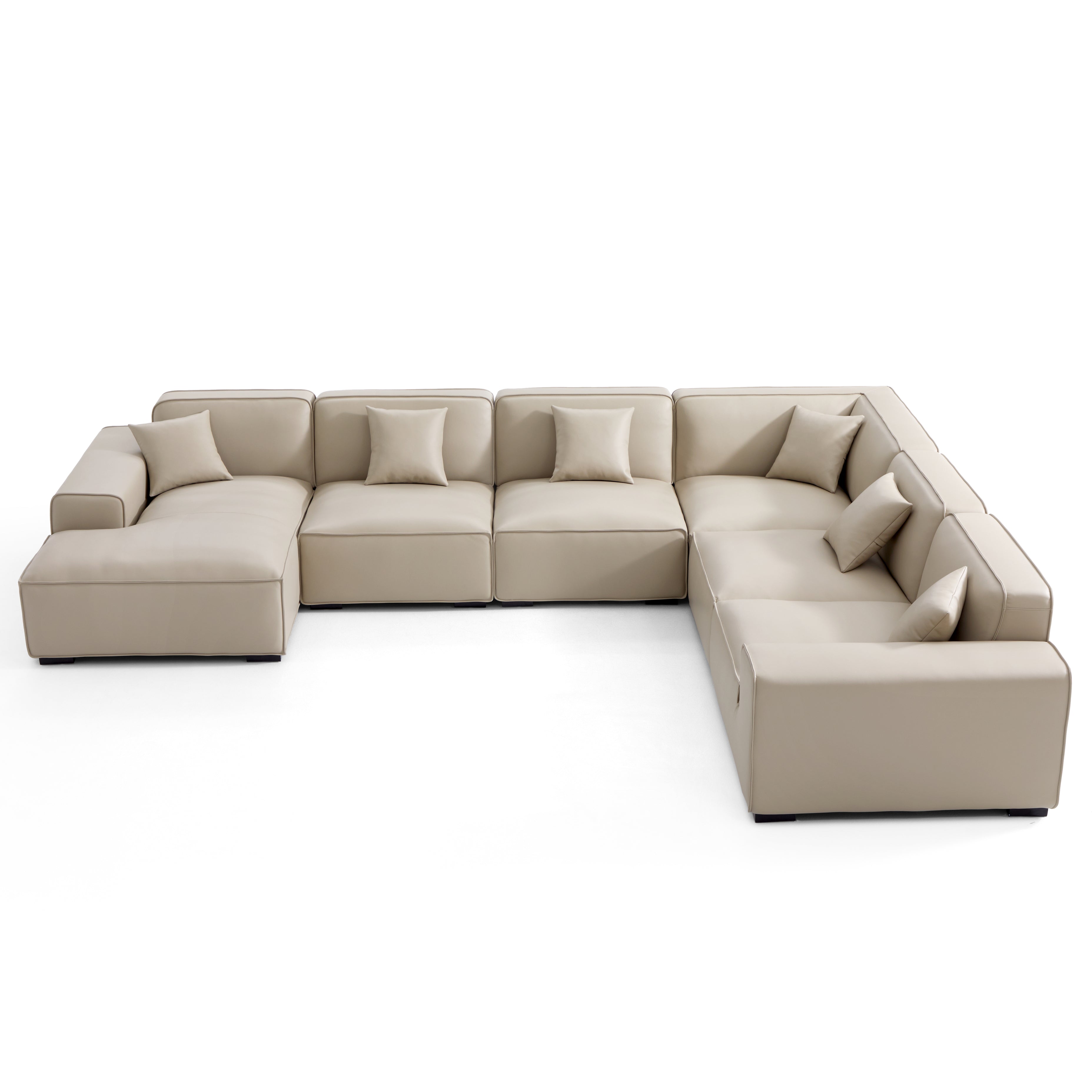 Domus Modular Beige Leather U-Shaped Sectional