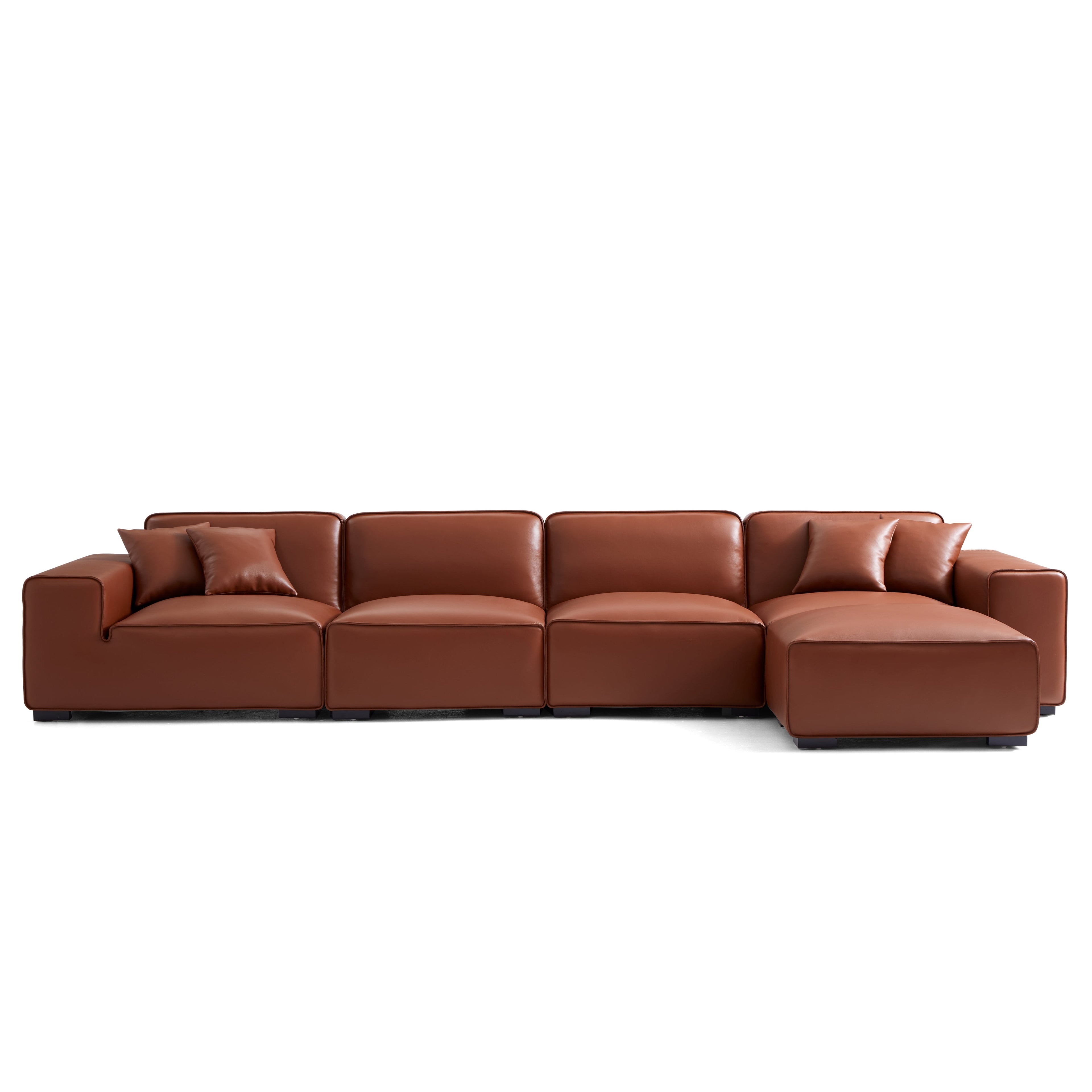 Domus Modular Brown Leather Sofa and Ottoman