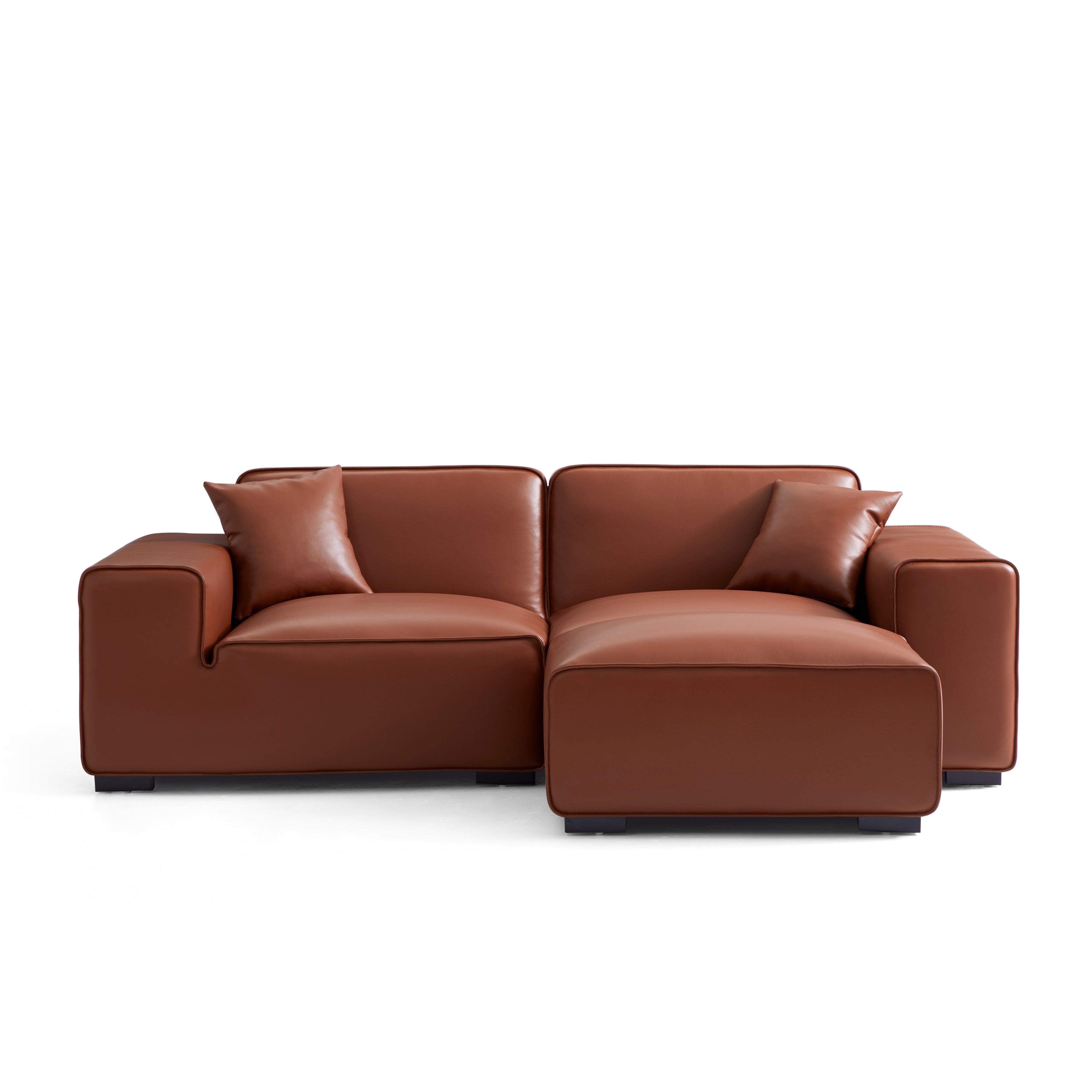 Domus Modular Brown Leather Sofa and Ottoman