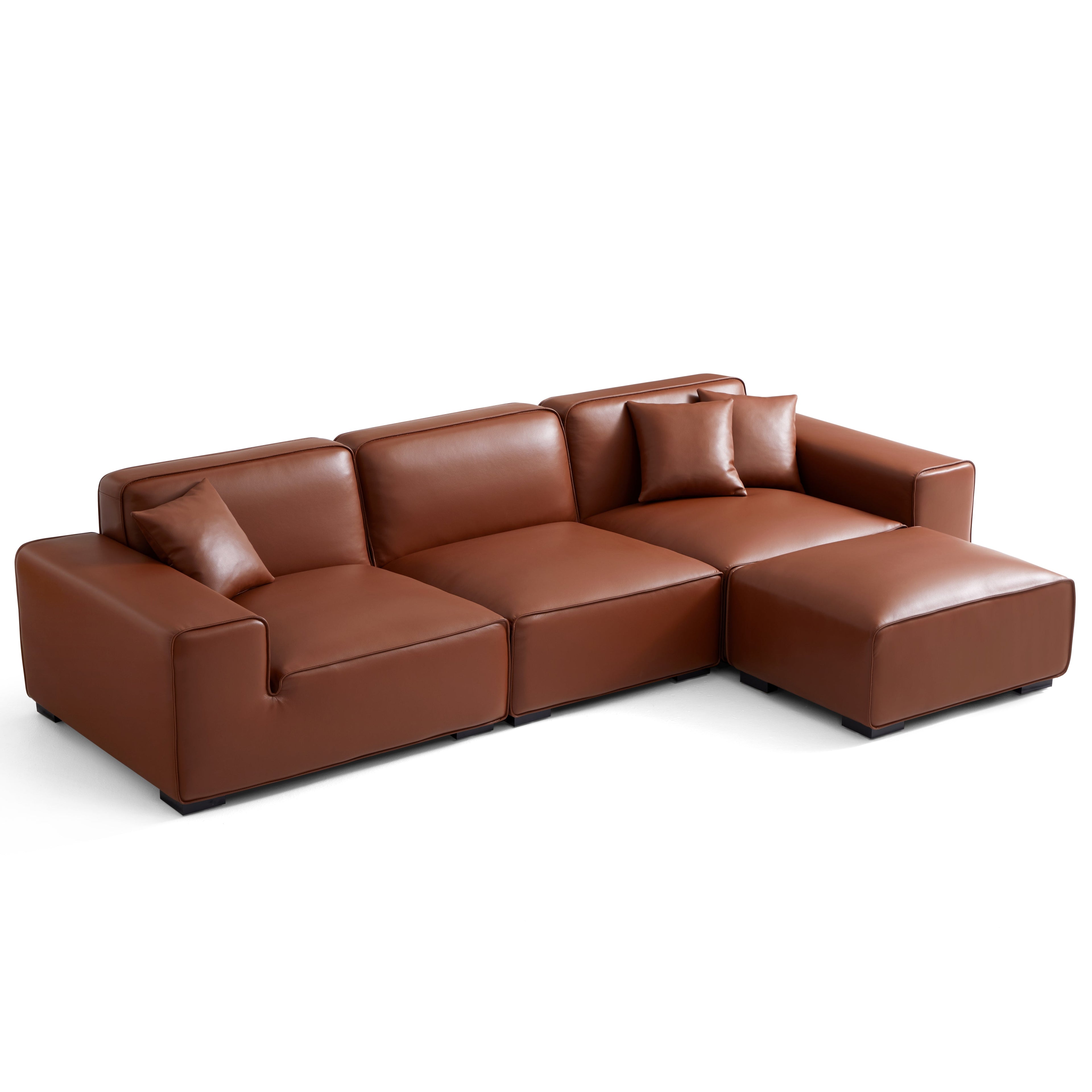 Domus Modular Brown Leather Sofa and Ottoman