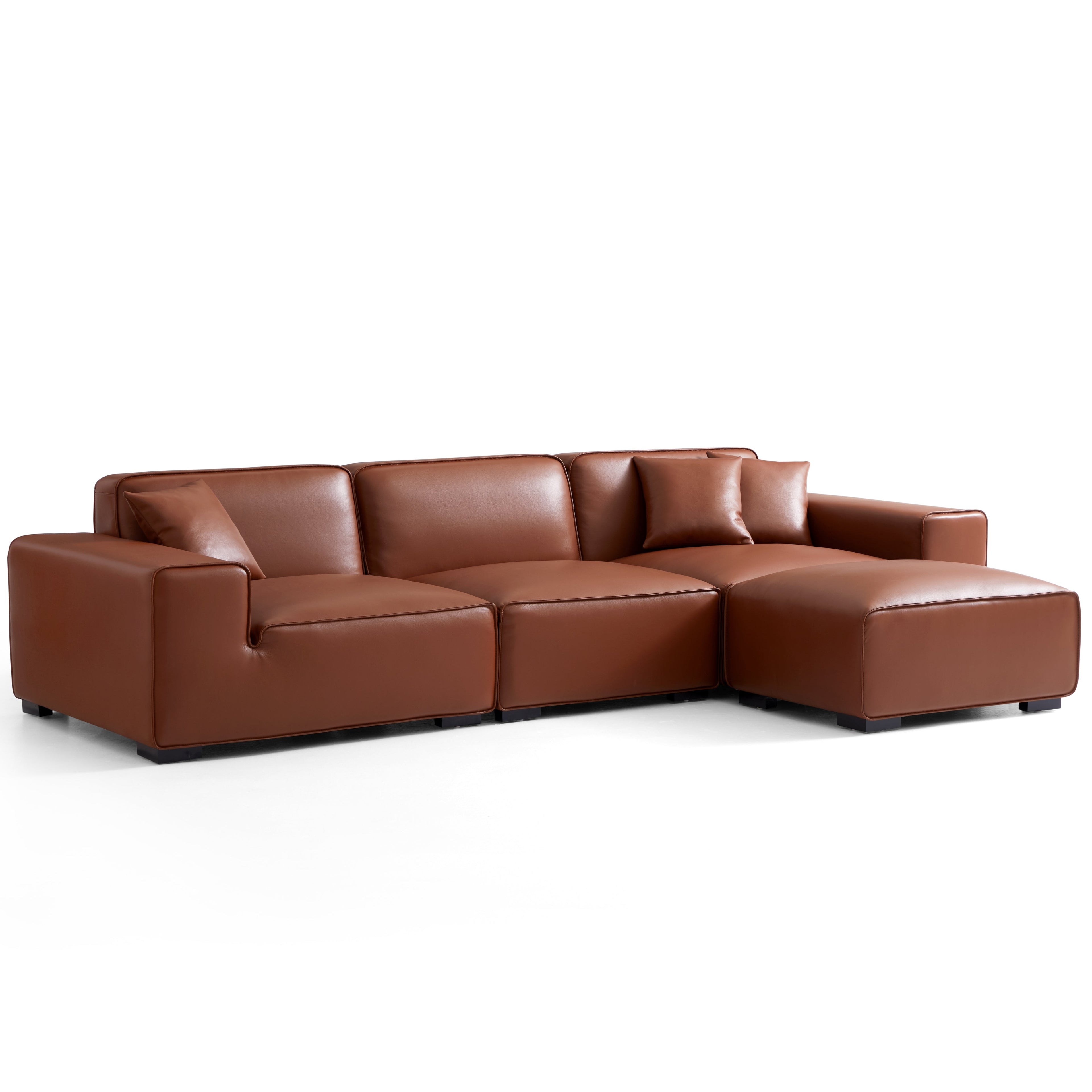 Domus Modular Brown Leather Sofa and Ottoman