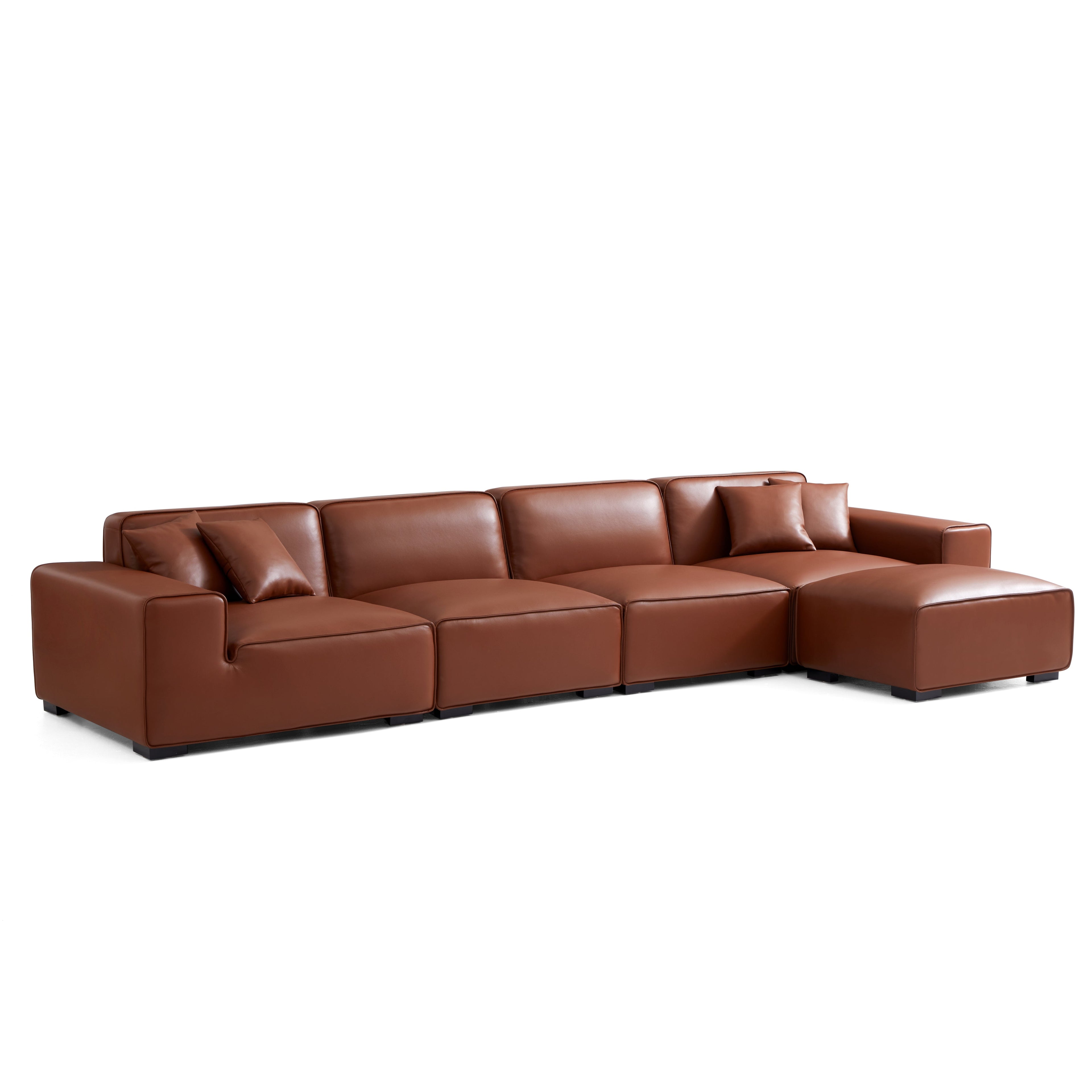 Domus Modular Brown Leather Sofa and Ottoman