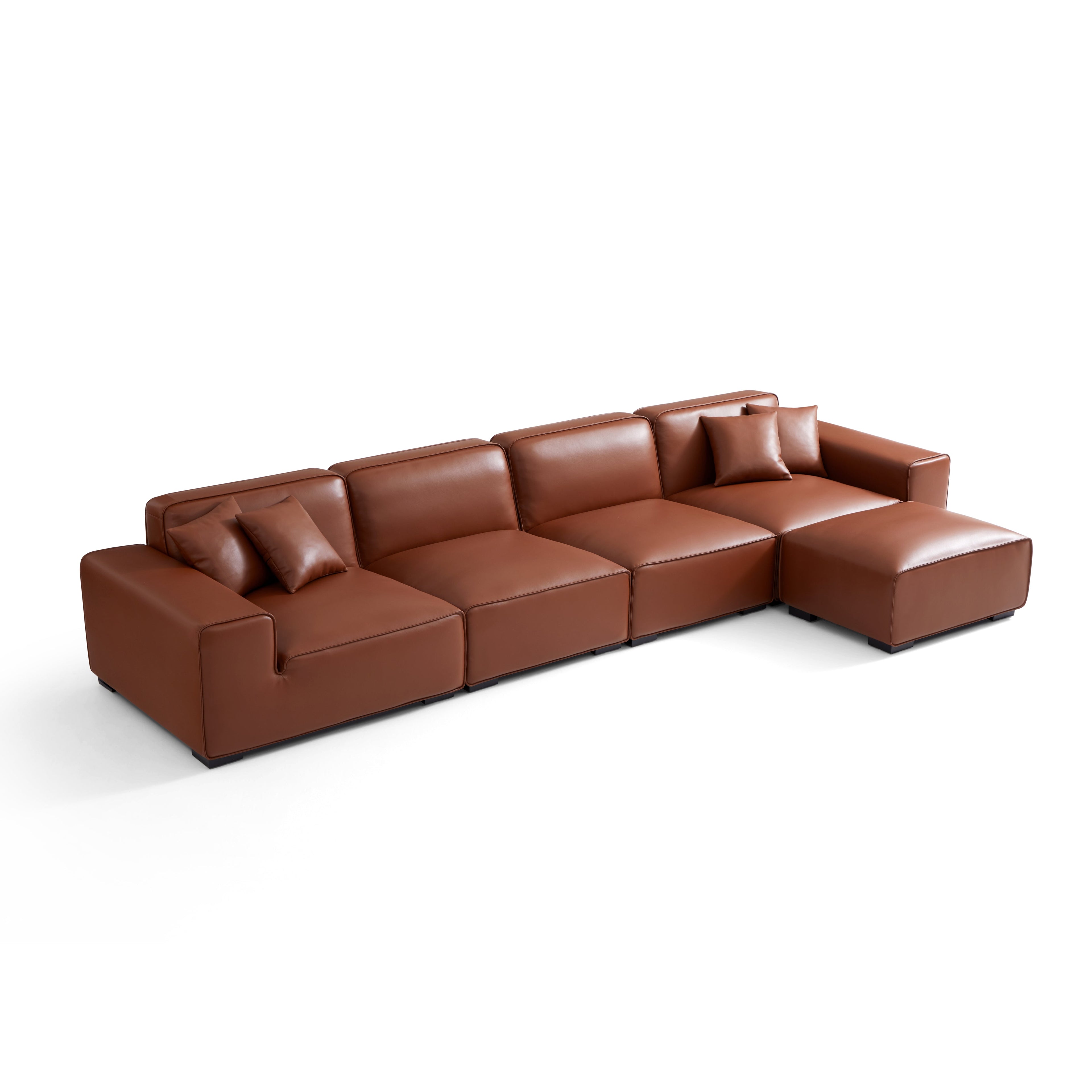 Domus Modular Brown Leather Sofa and Ottoman