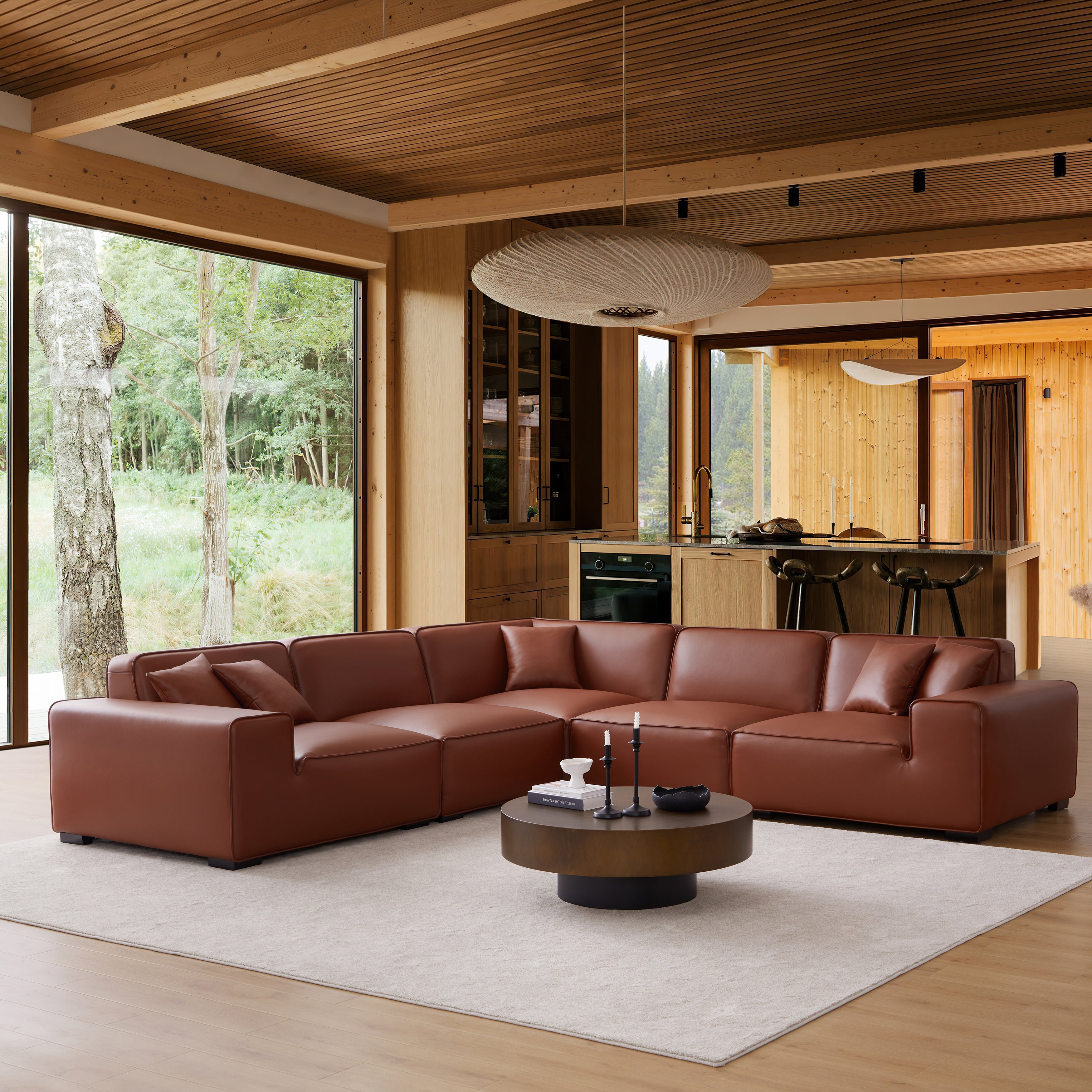 Domus Modular Brown Leather L-Shaped Sectional