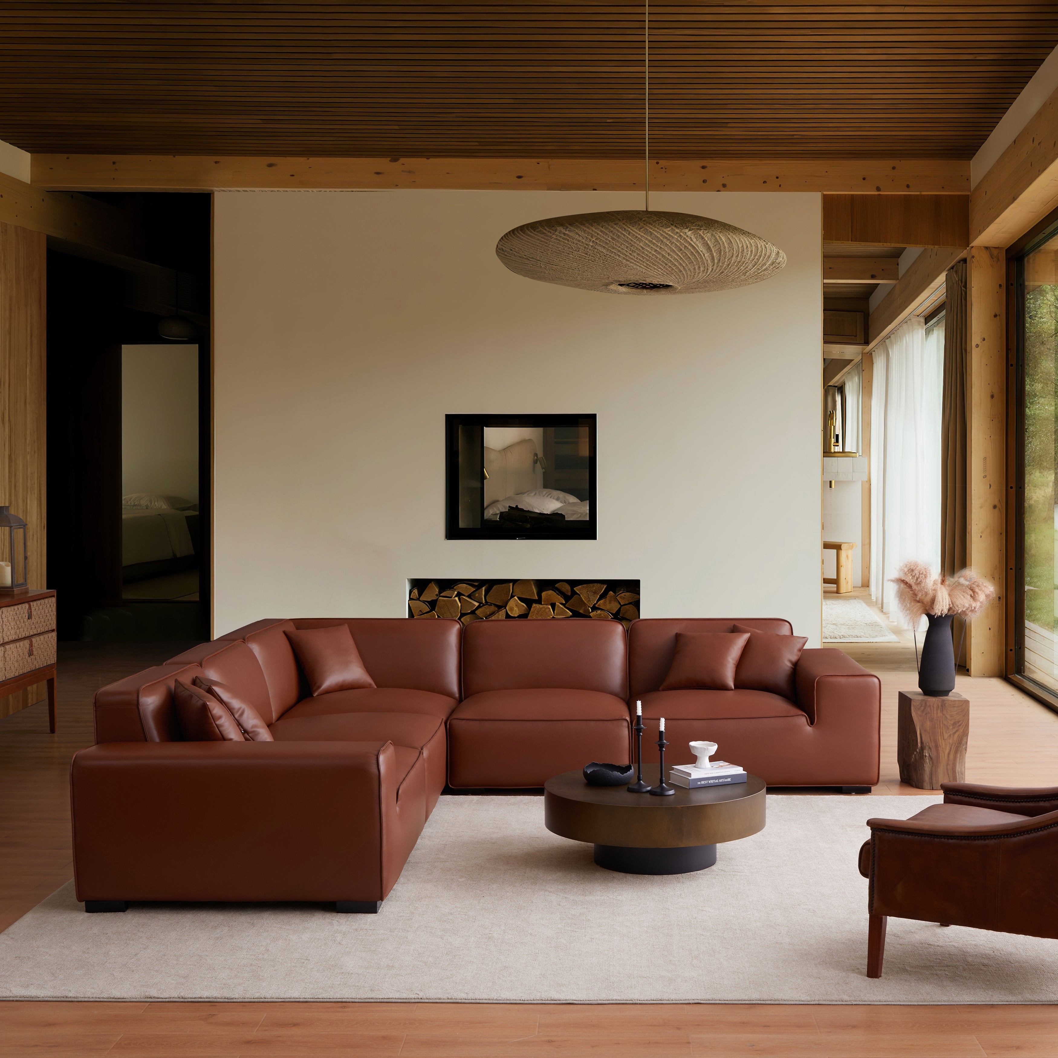 Domus Modular Brown Leather L-Shaped Sectional