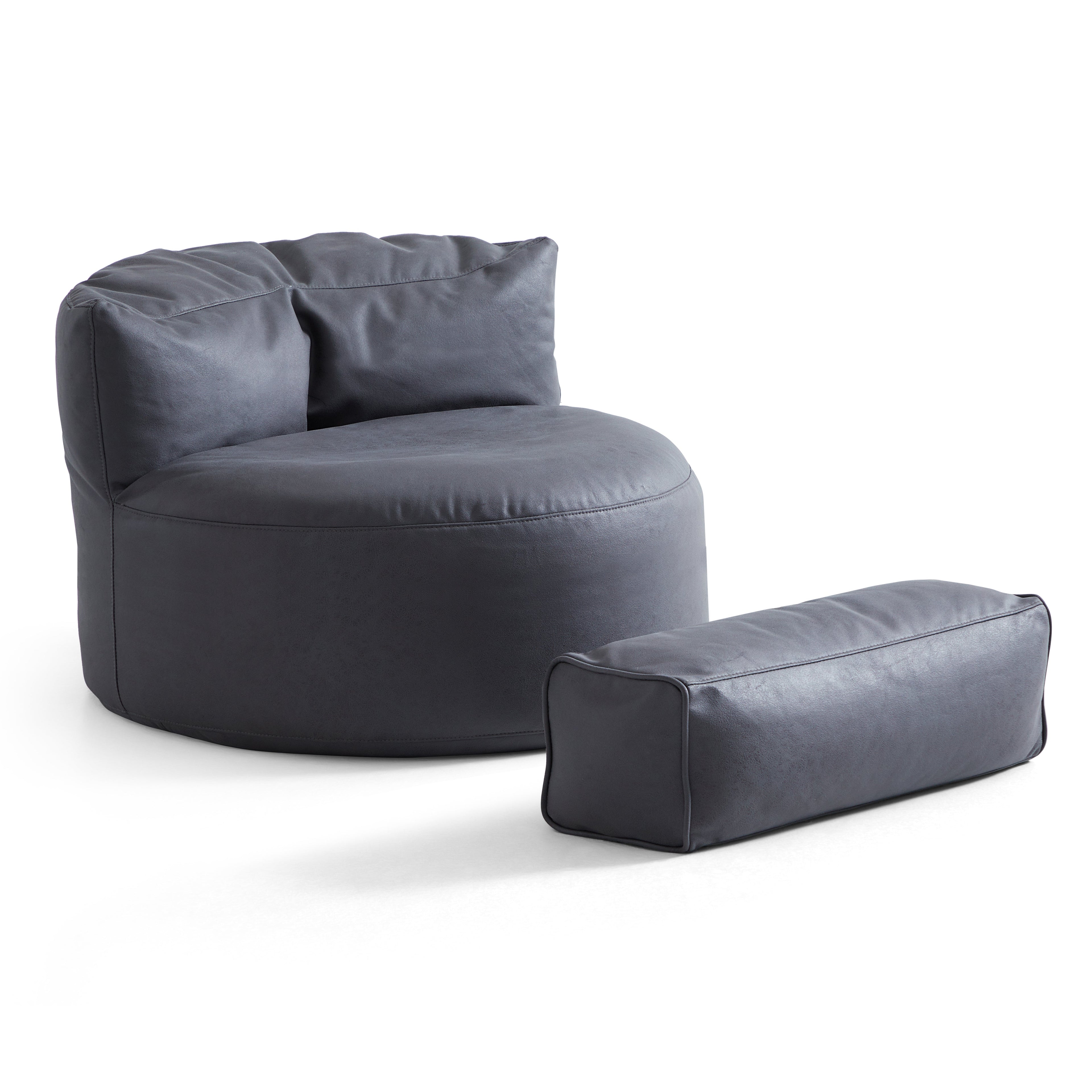 Eclipse lounge Leathaire Dark Gray Beanbag With Ottoman