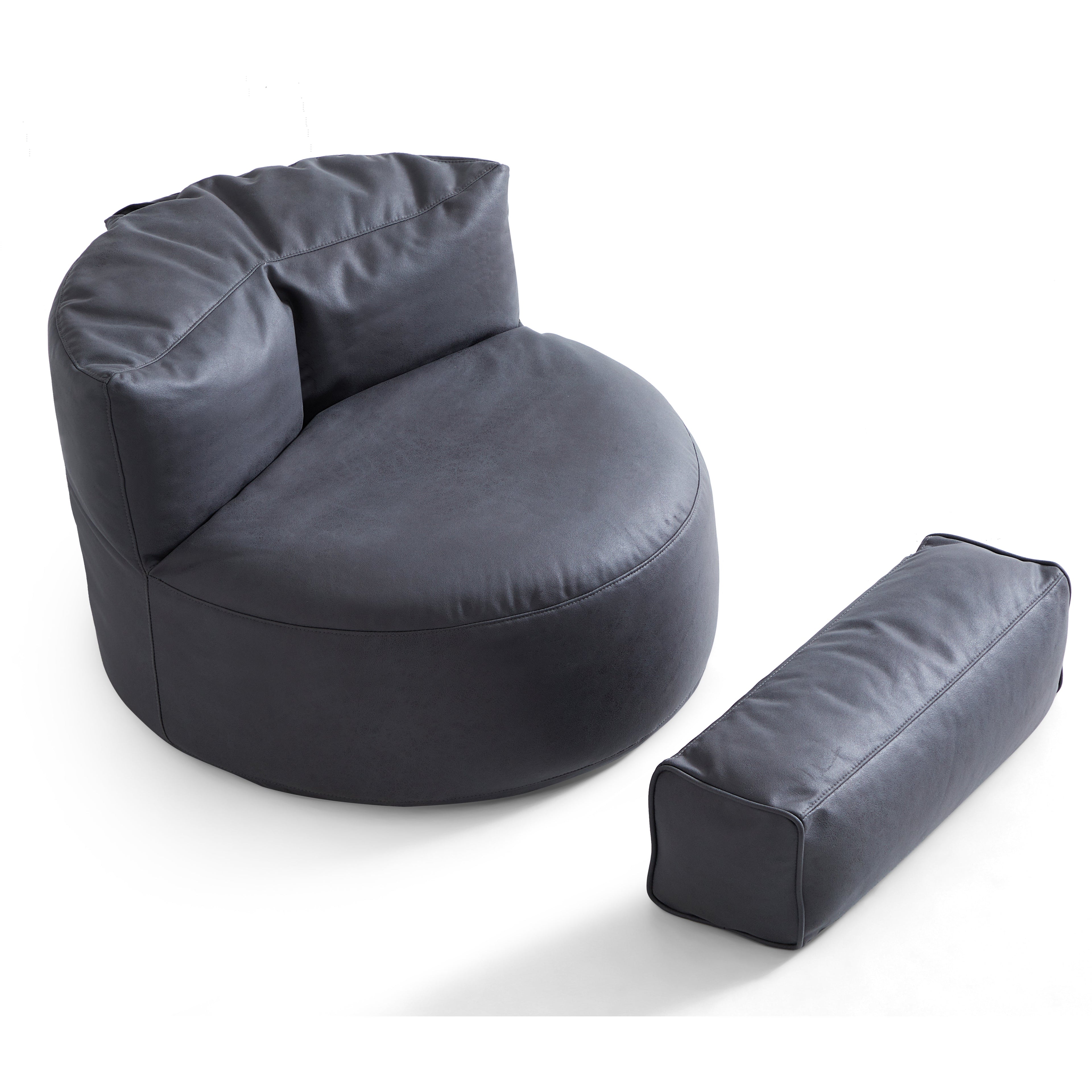 Eclipse lounge Leathaire Dark Gray Beanbag With Ottoman
