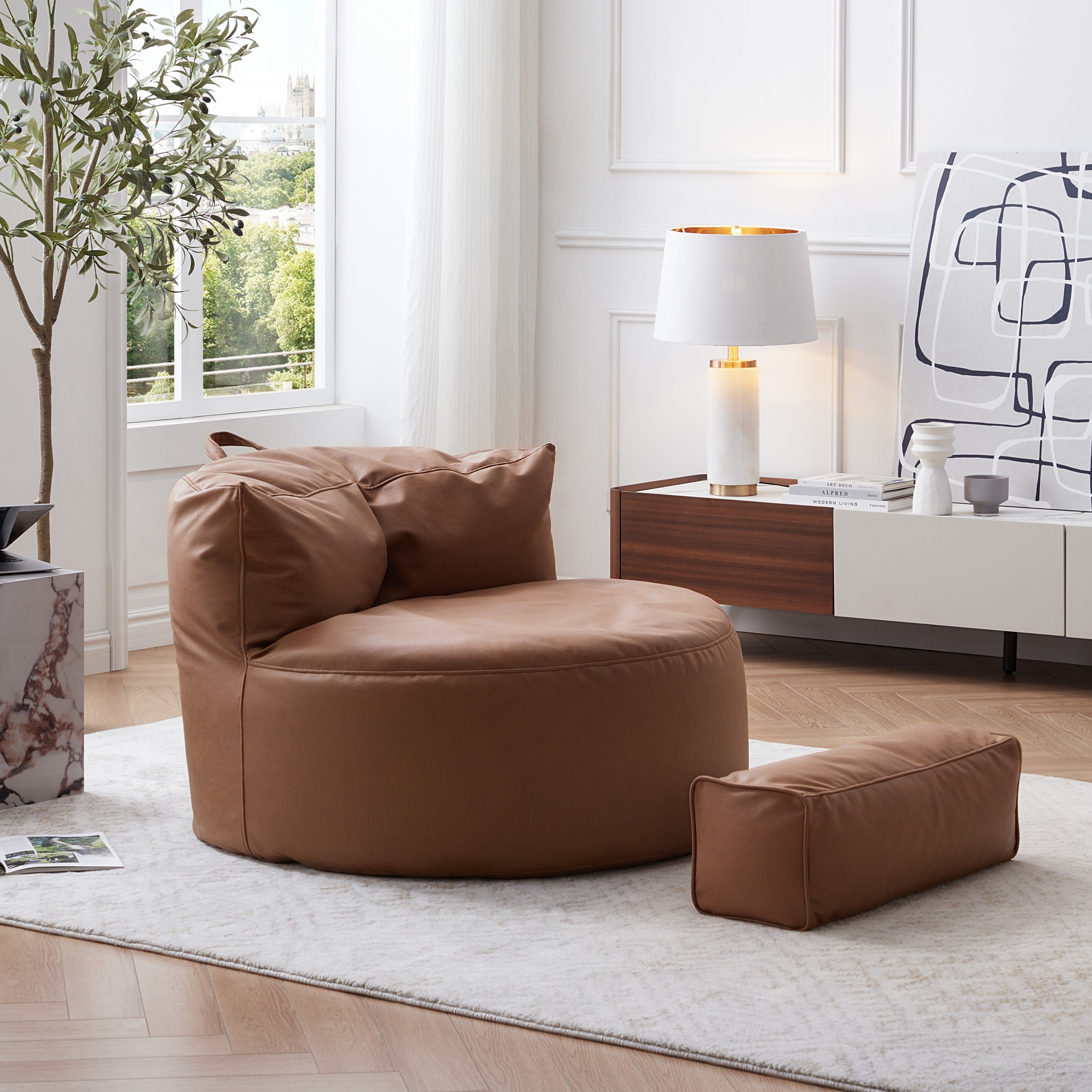 Eclipse lounge Leathaire Brown Beanbag With Ottoman