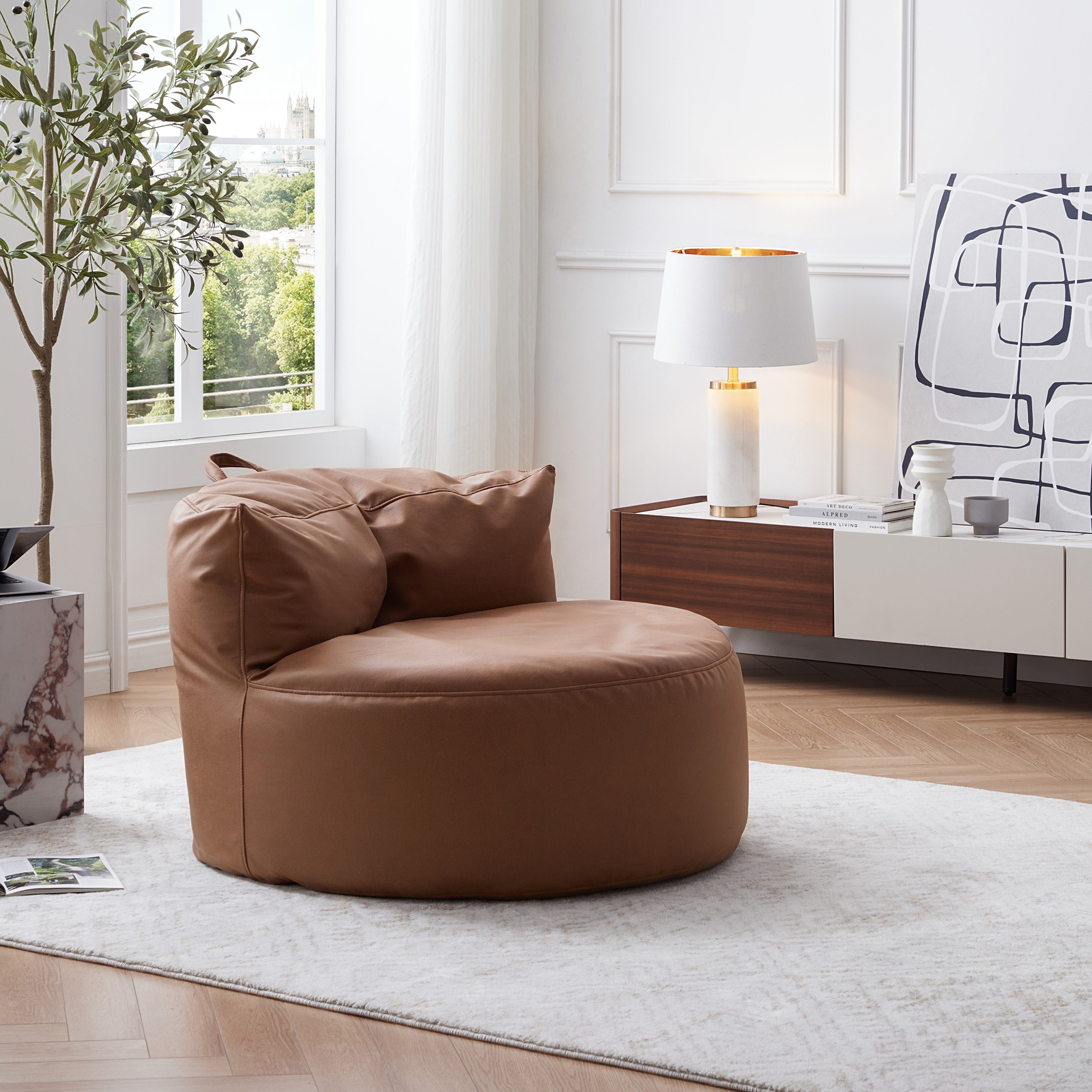 Eclipse lounge Leathaire Brown Beanbag With Ottoman