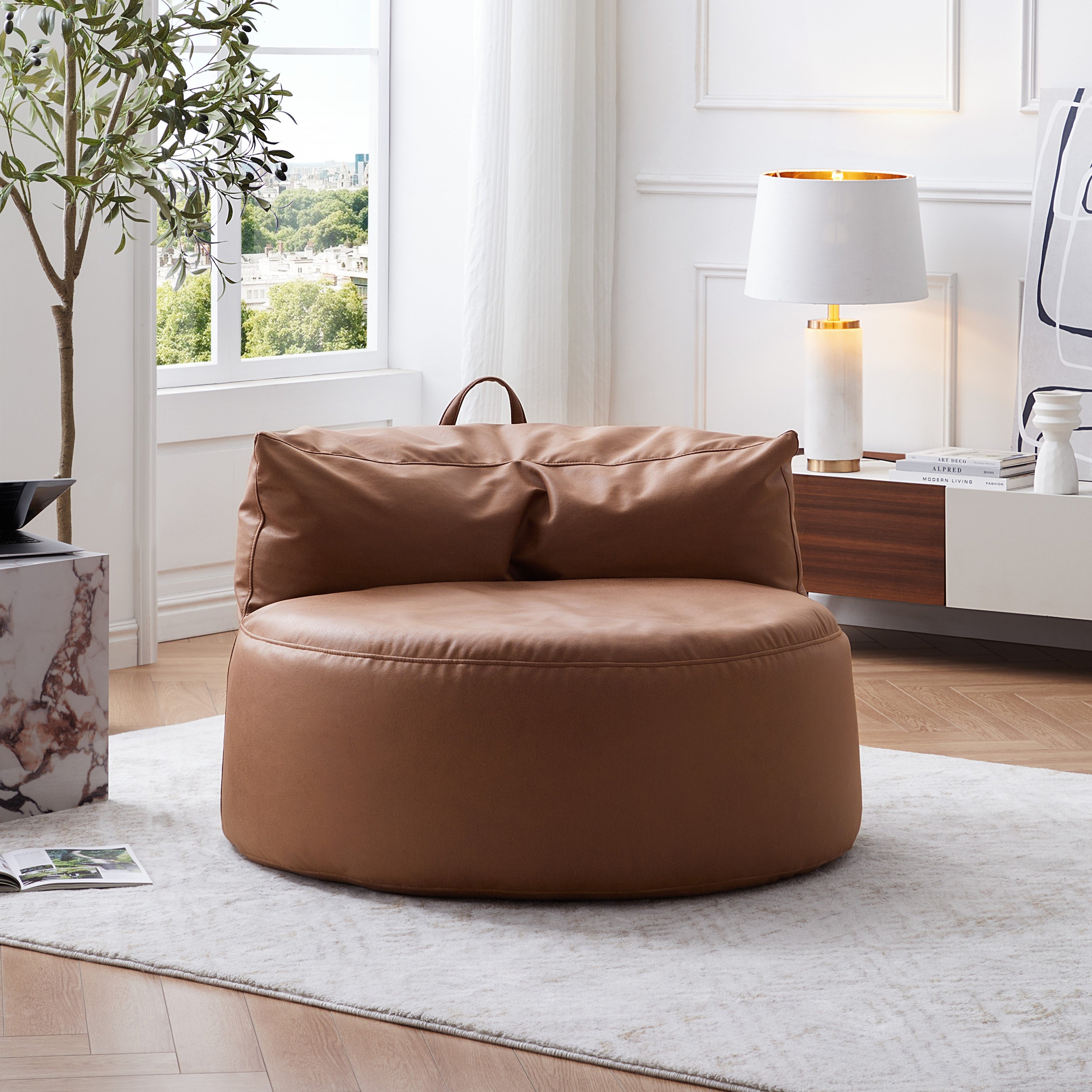 Eclipse lounge Leathaire Brown Beanbag With Ottoman