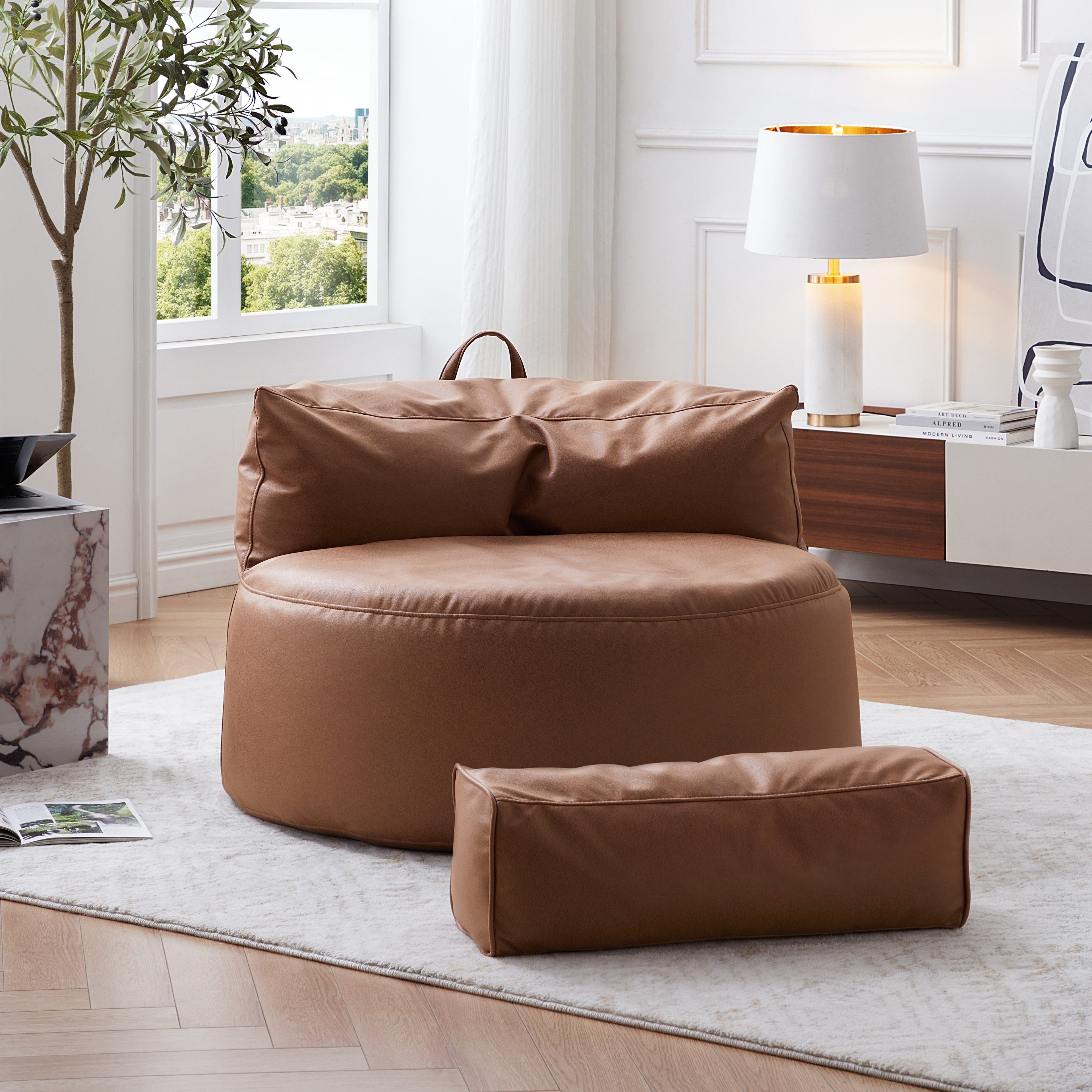 Eclipse lounge Leathaire Brown Beanbag With Ottoman