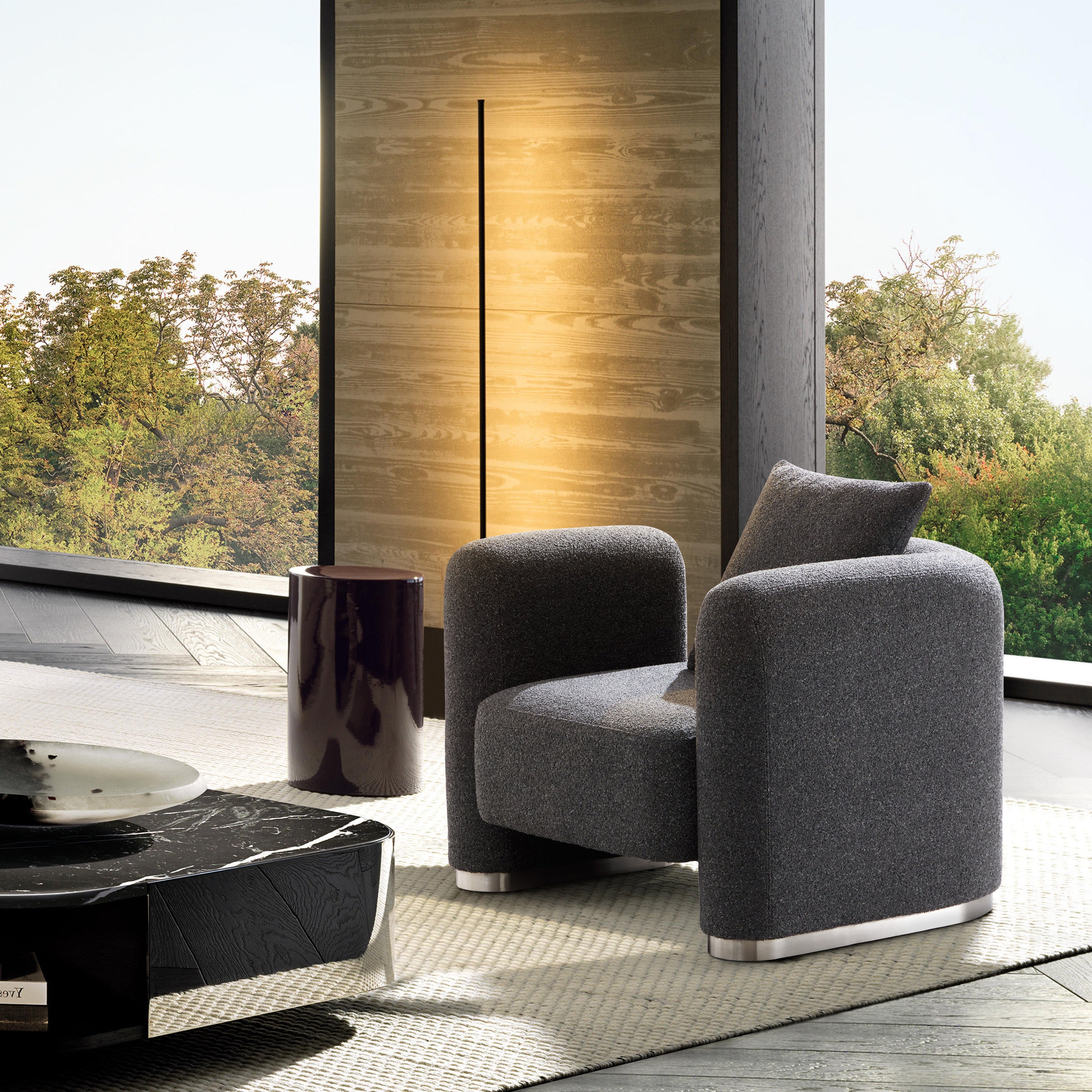 Obsidian Dark Gray Polyester Fabric Accent Chair