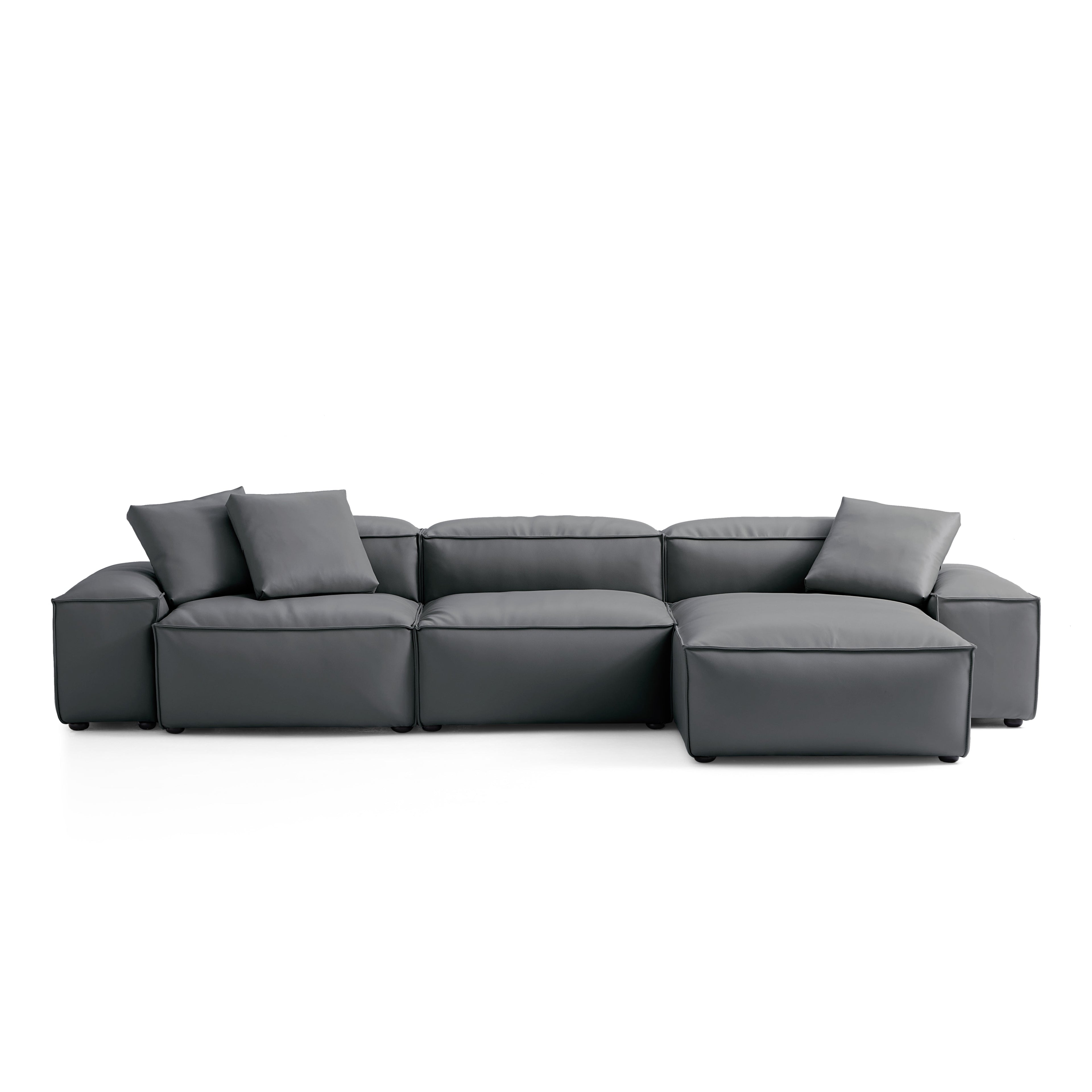 Cube Modular Black Genuine Leather Sectional