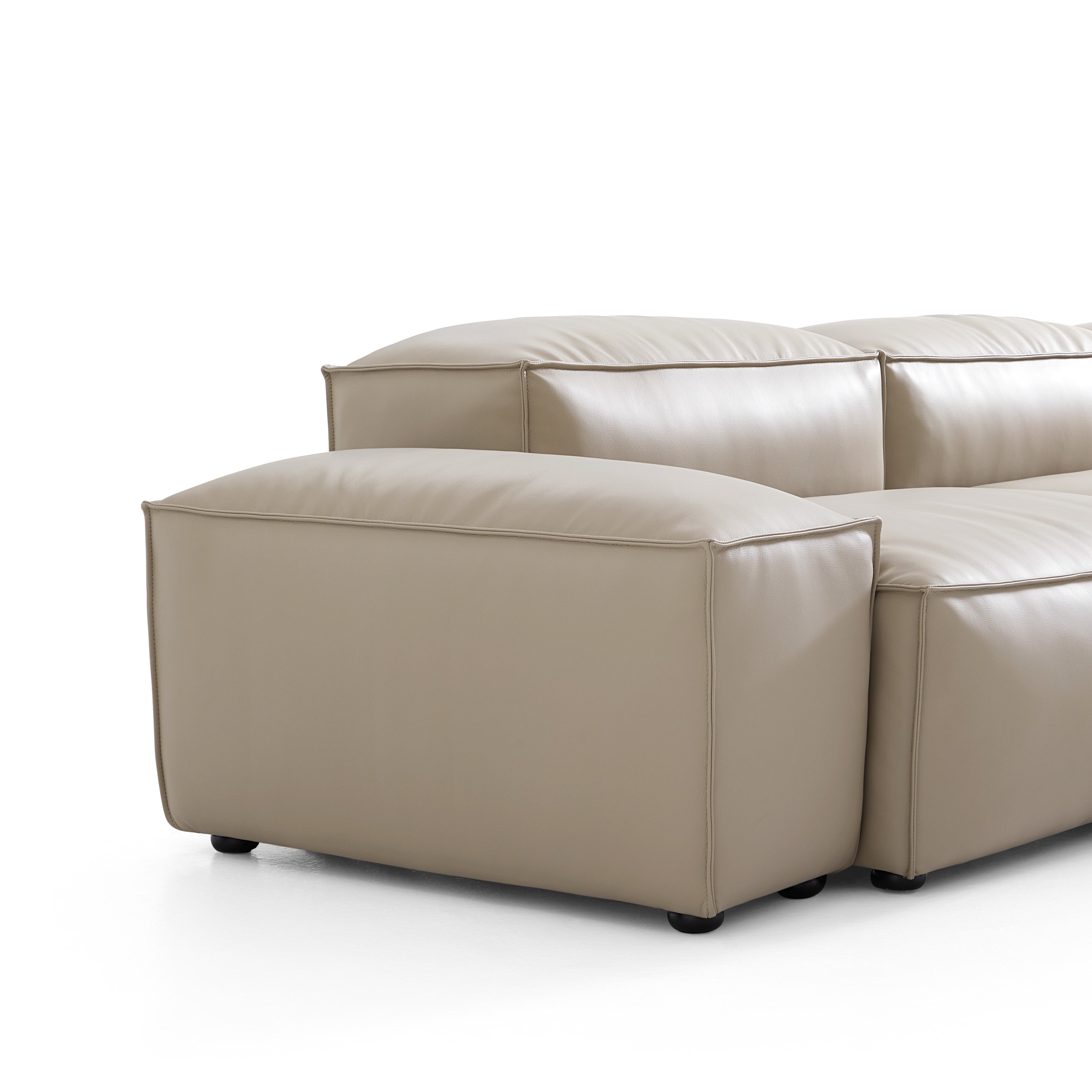 Cube Modular Beige Genuine Leather Double-Sided Sectional