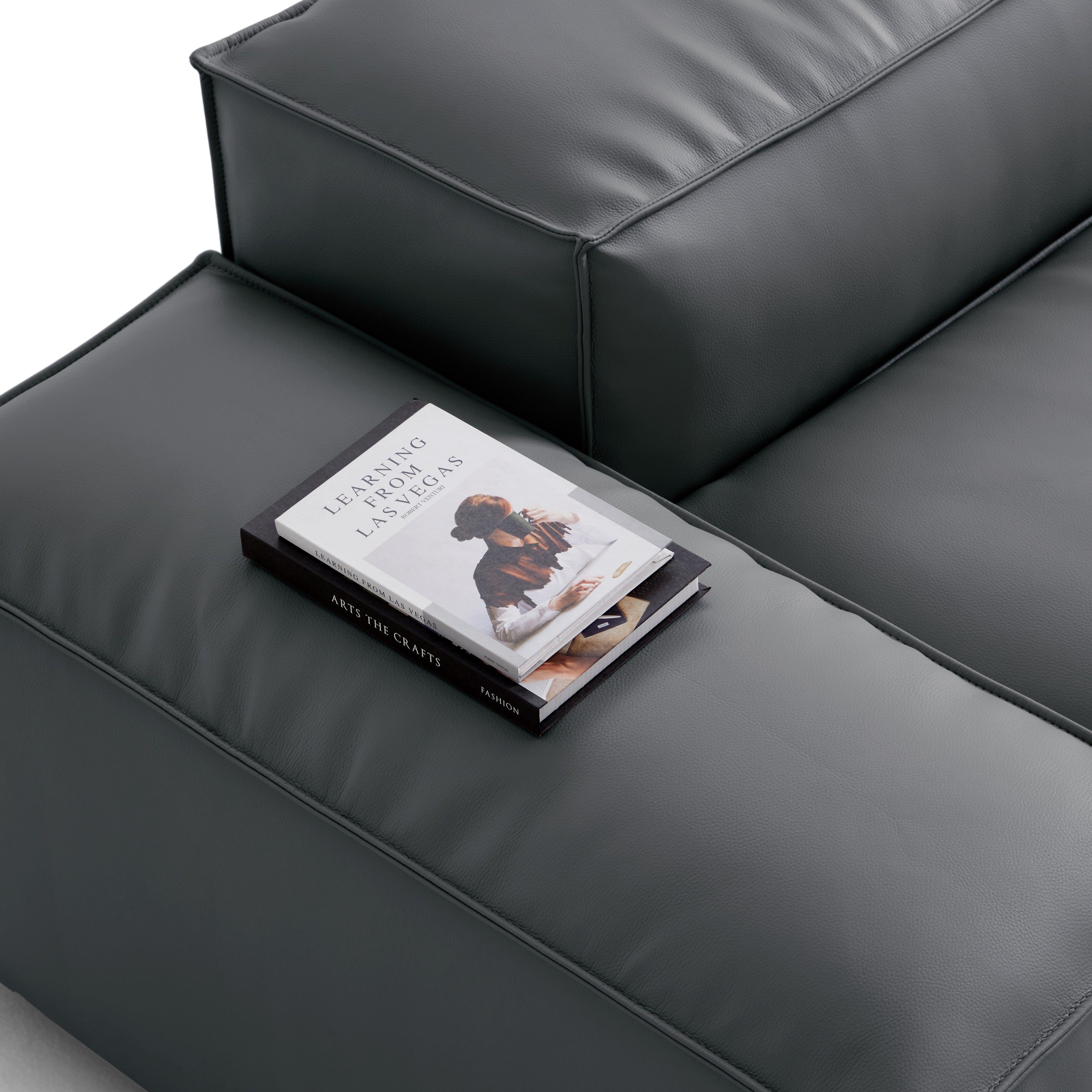 Cube Modular Black Genuine Leather Double-Sided Sectional
