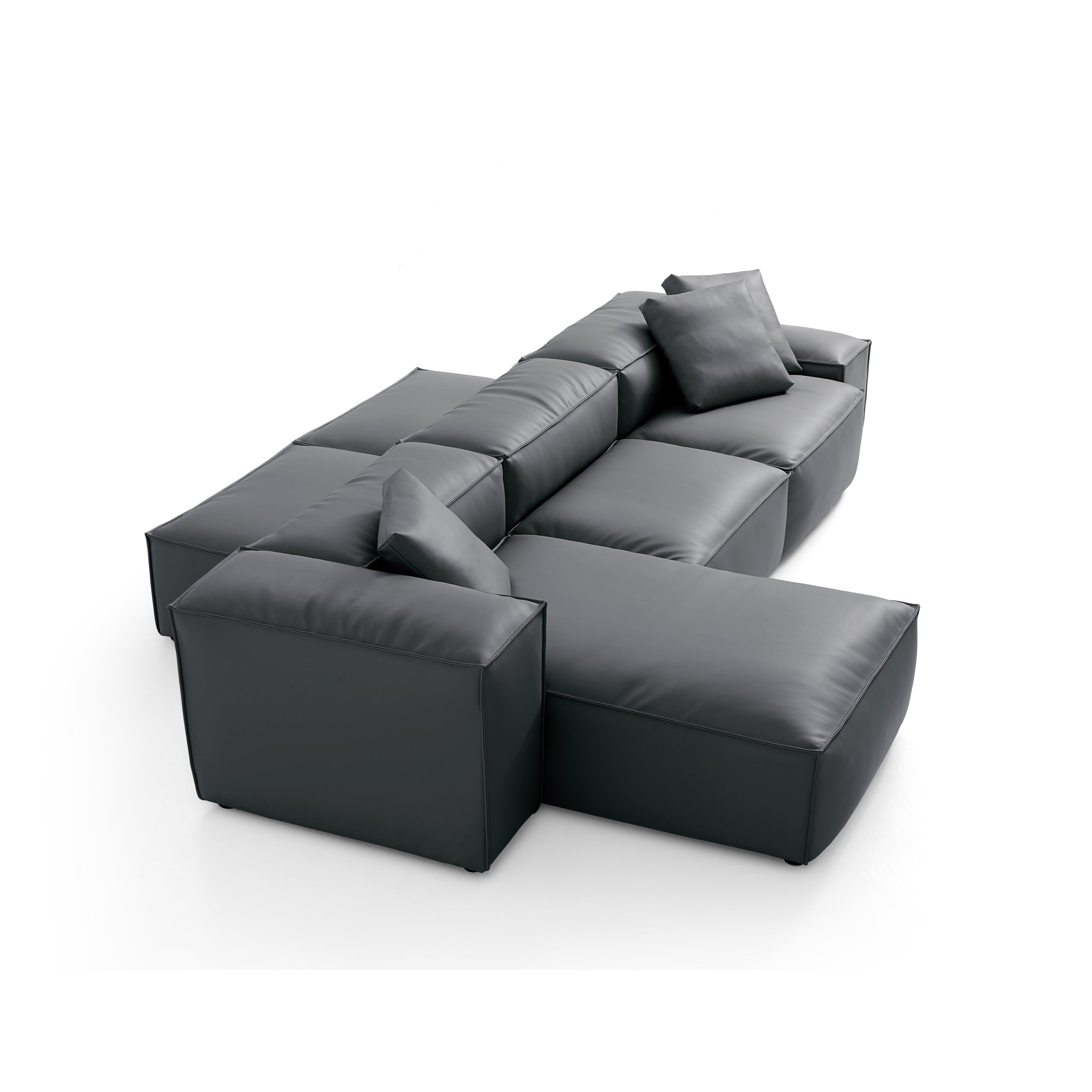 Cube Modular Beige Genuine Leather Double-Sided Sectional