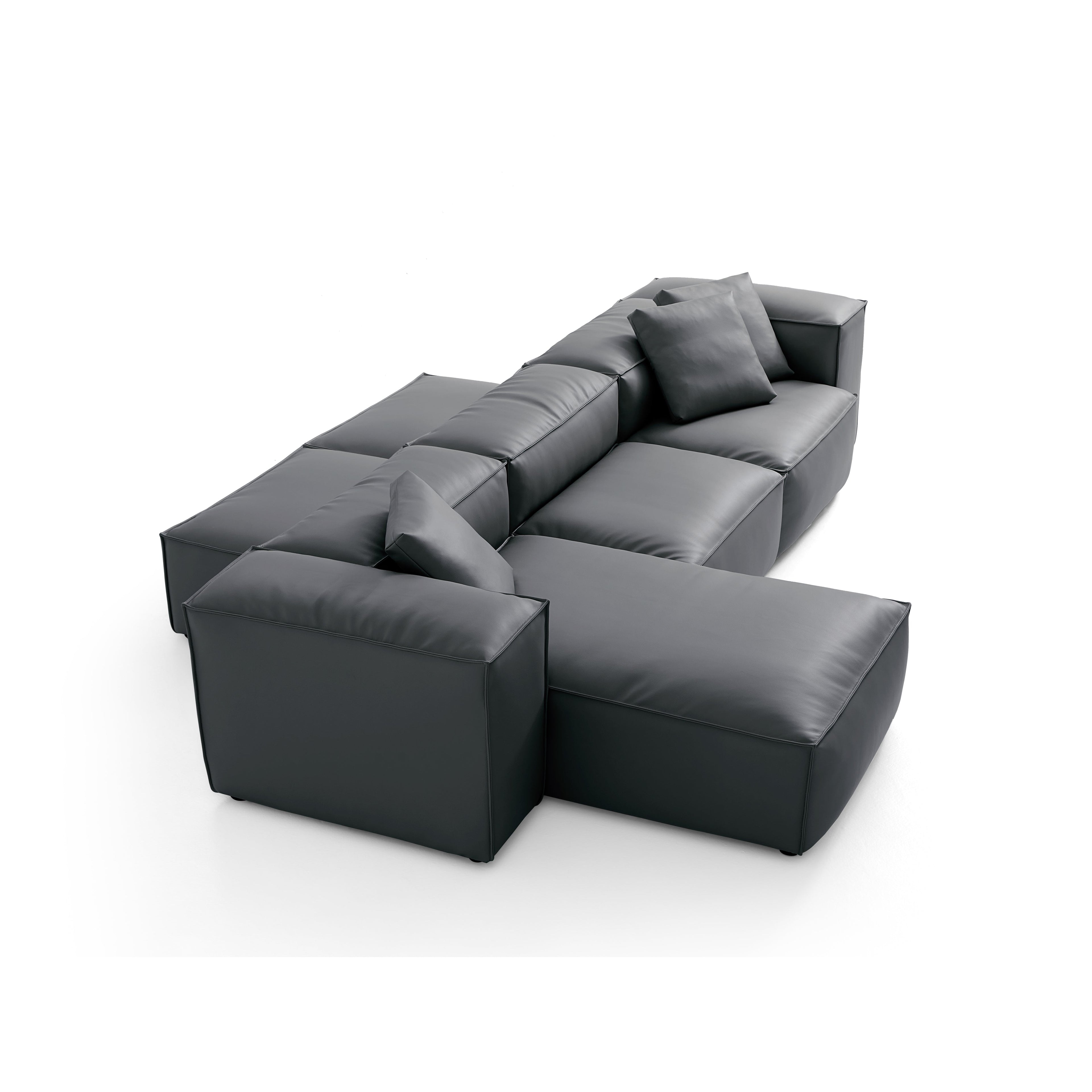 Cube Modular Dark Gray Genuine Leather Double-Sided Sectional