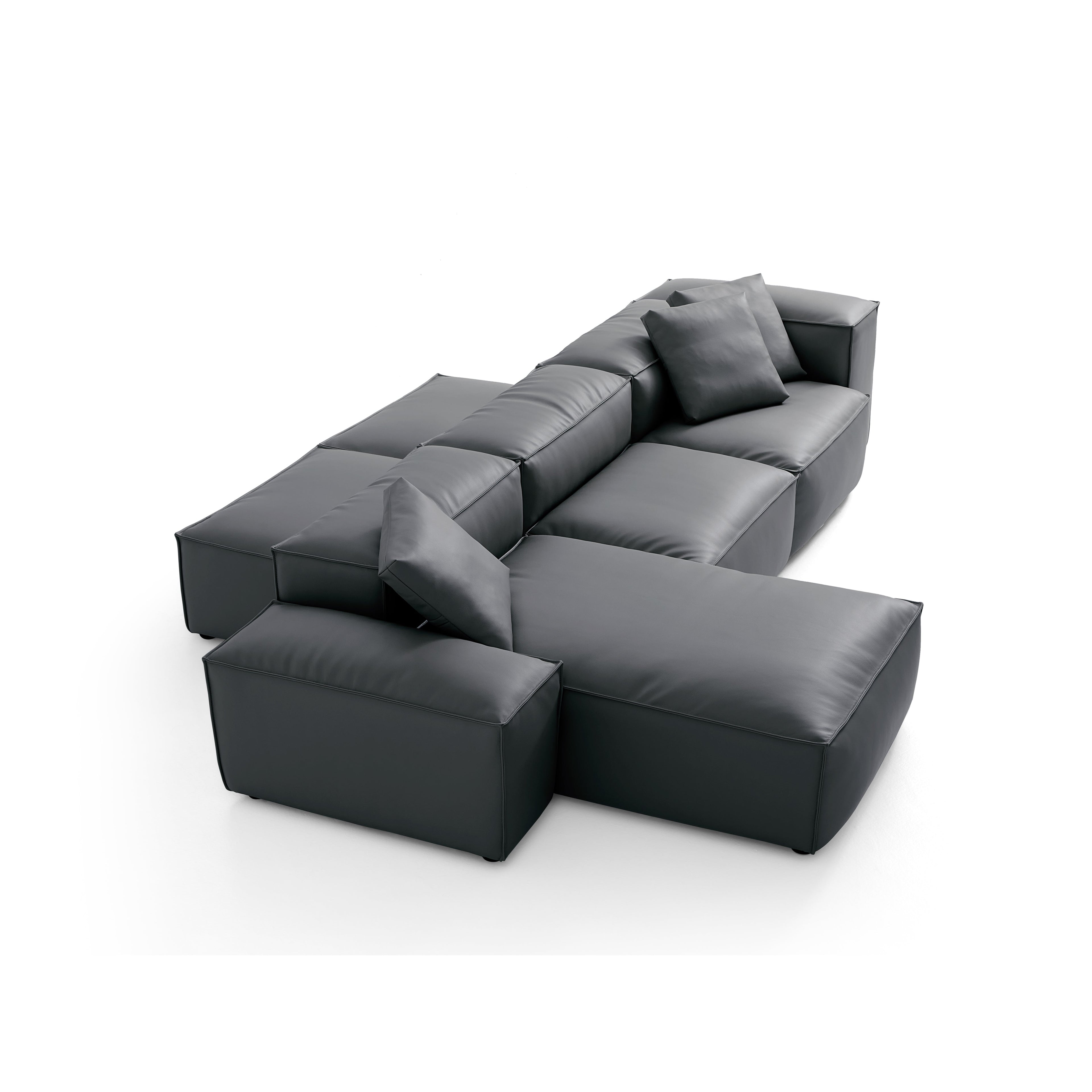 Cube Modular Brown Genuine Leather Double-Sided Sectional