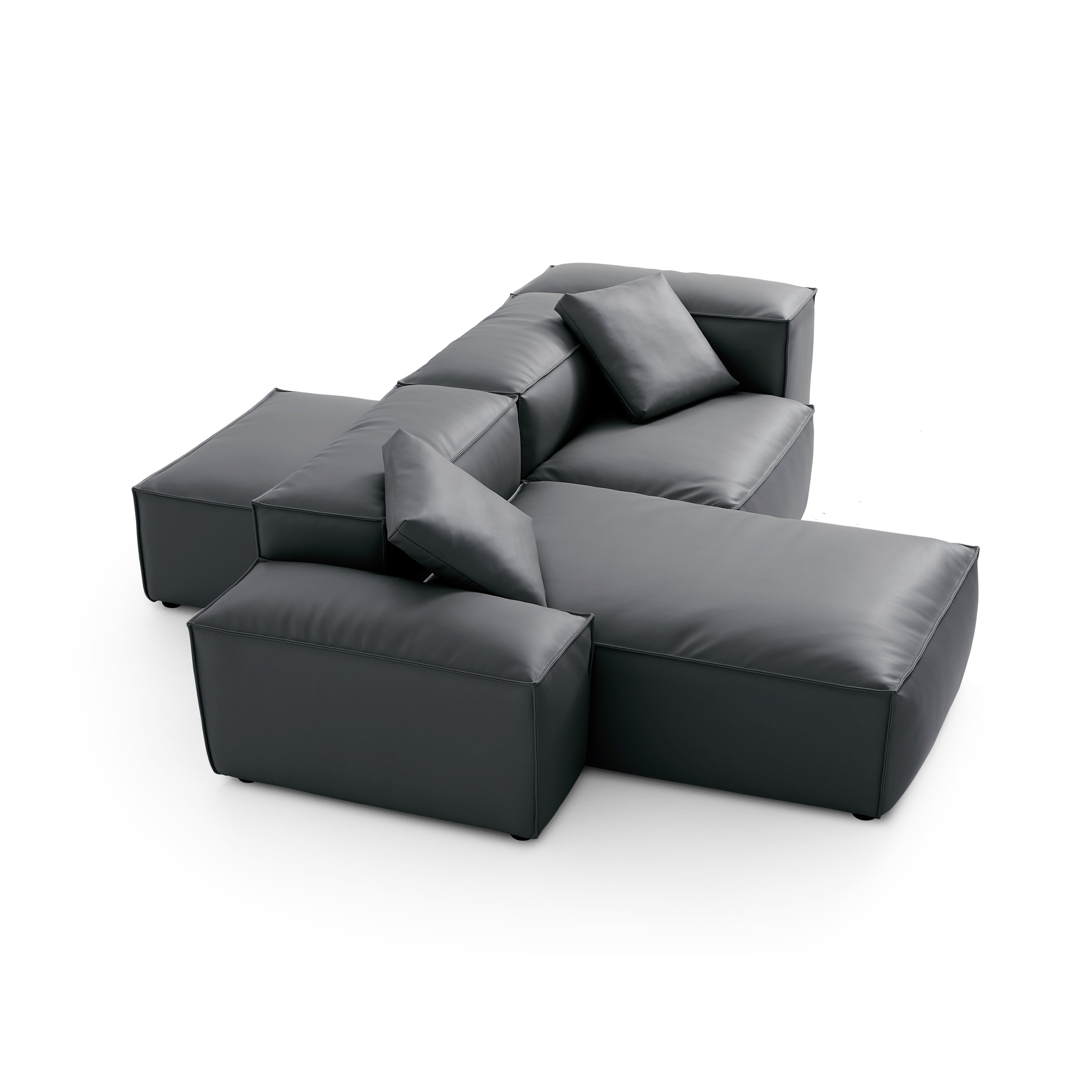 Cube Modular Beige Genuine Leather Double-Sided Sectional