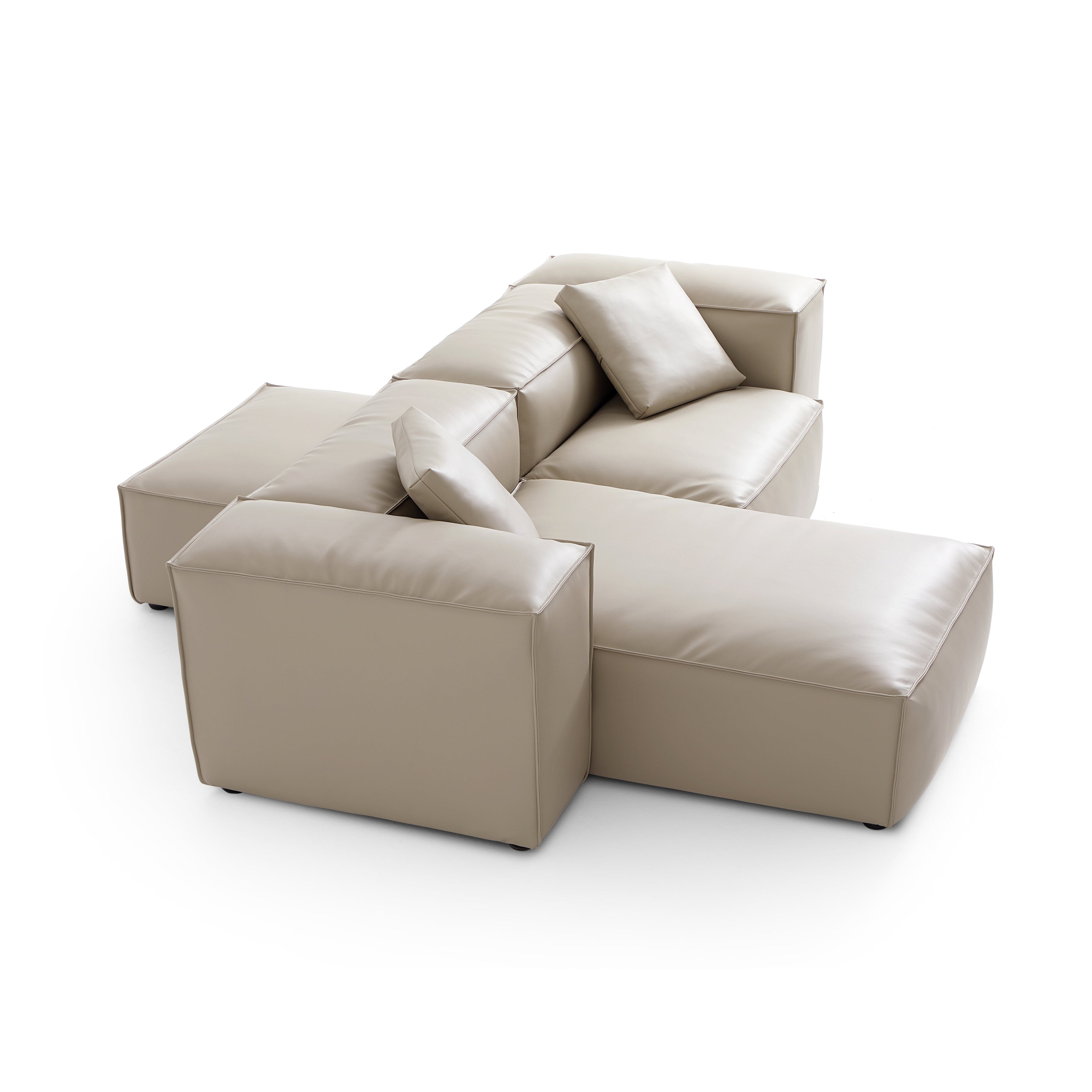 Cube Modular Brown Genuine Leather Double-Sided Sectional