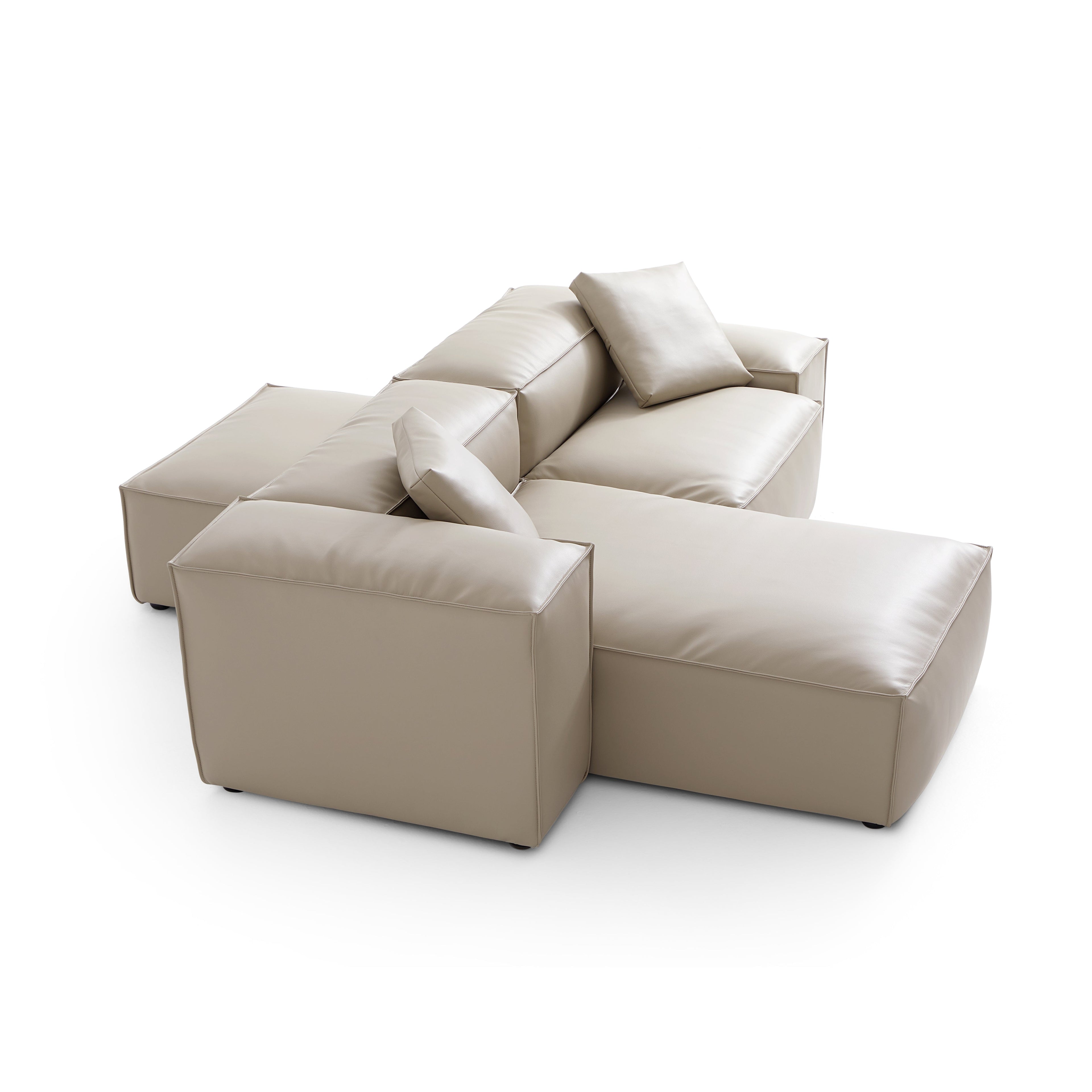 Cube Modular Black Genuine Leather Double-Sided Sectional
