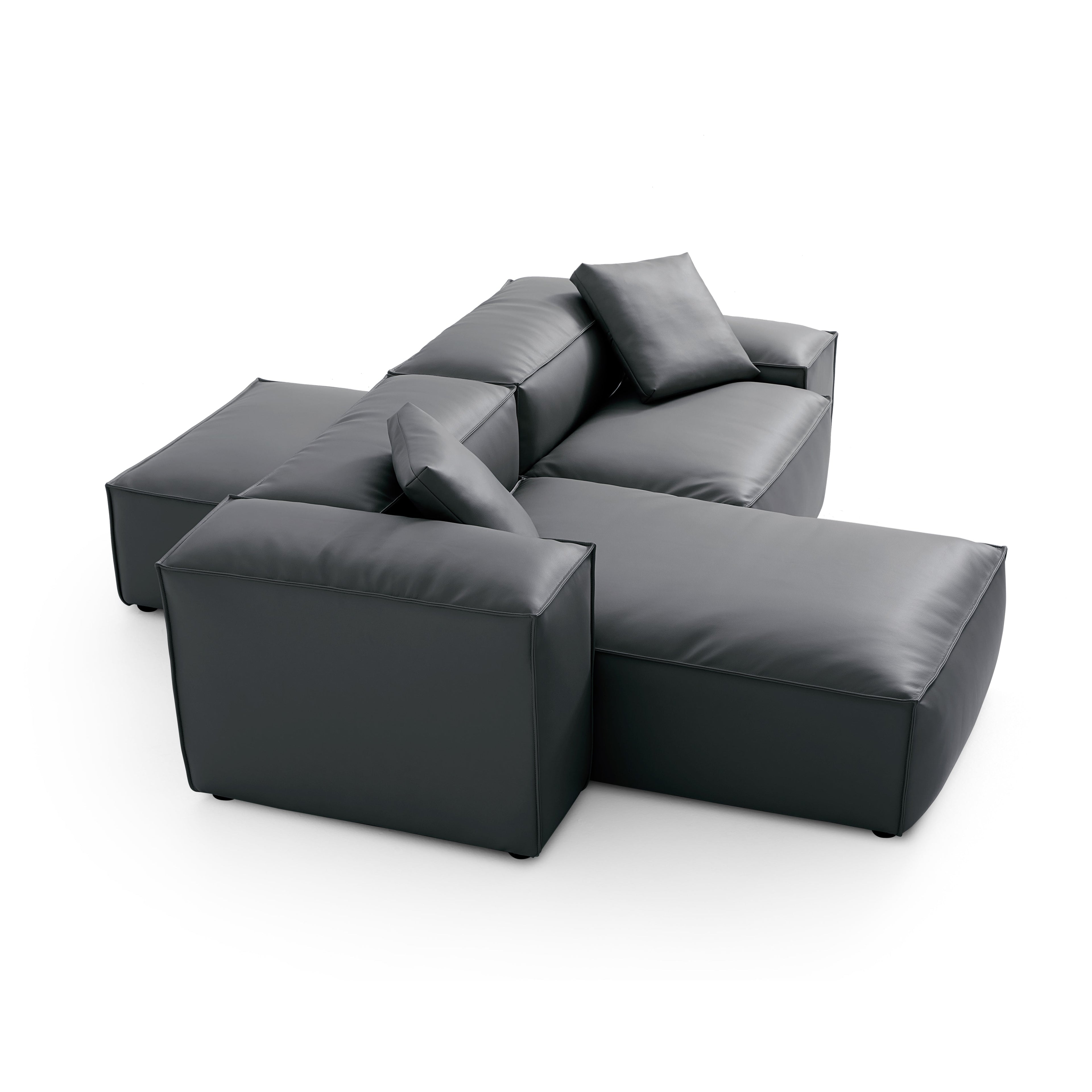 Cube Modular Brown Genuine Leather Double-Sided Sectional