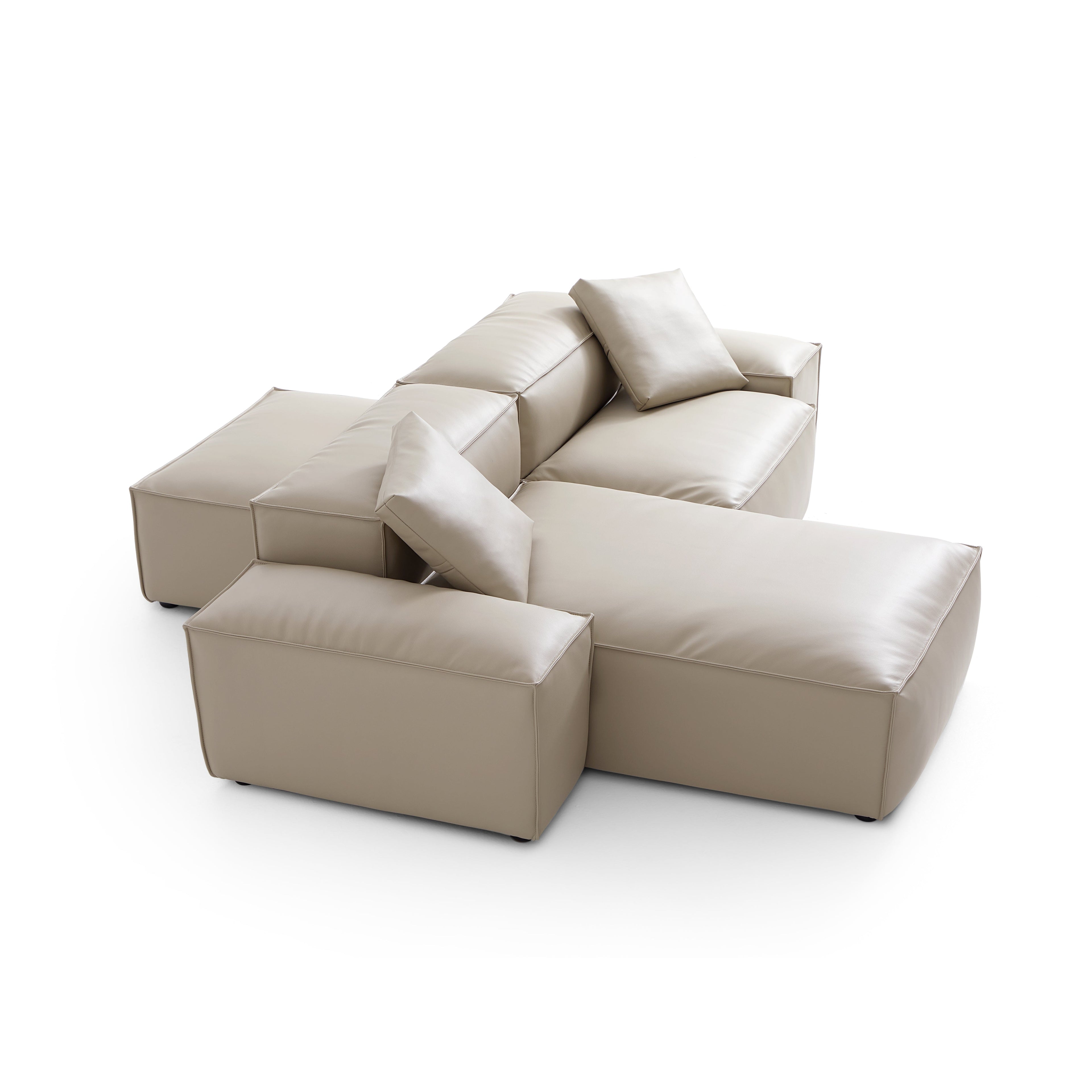 Cube Modular Beige Genuine Leather Double-Sided Sectional