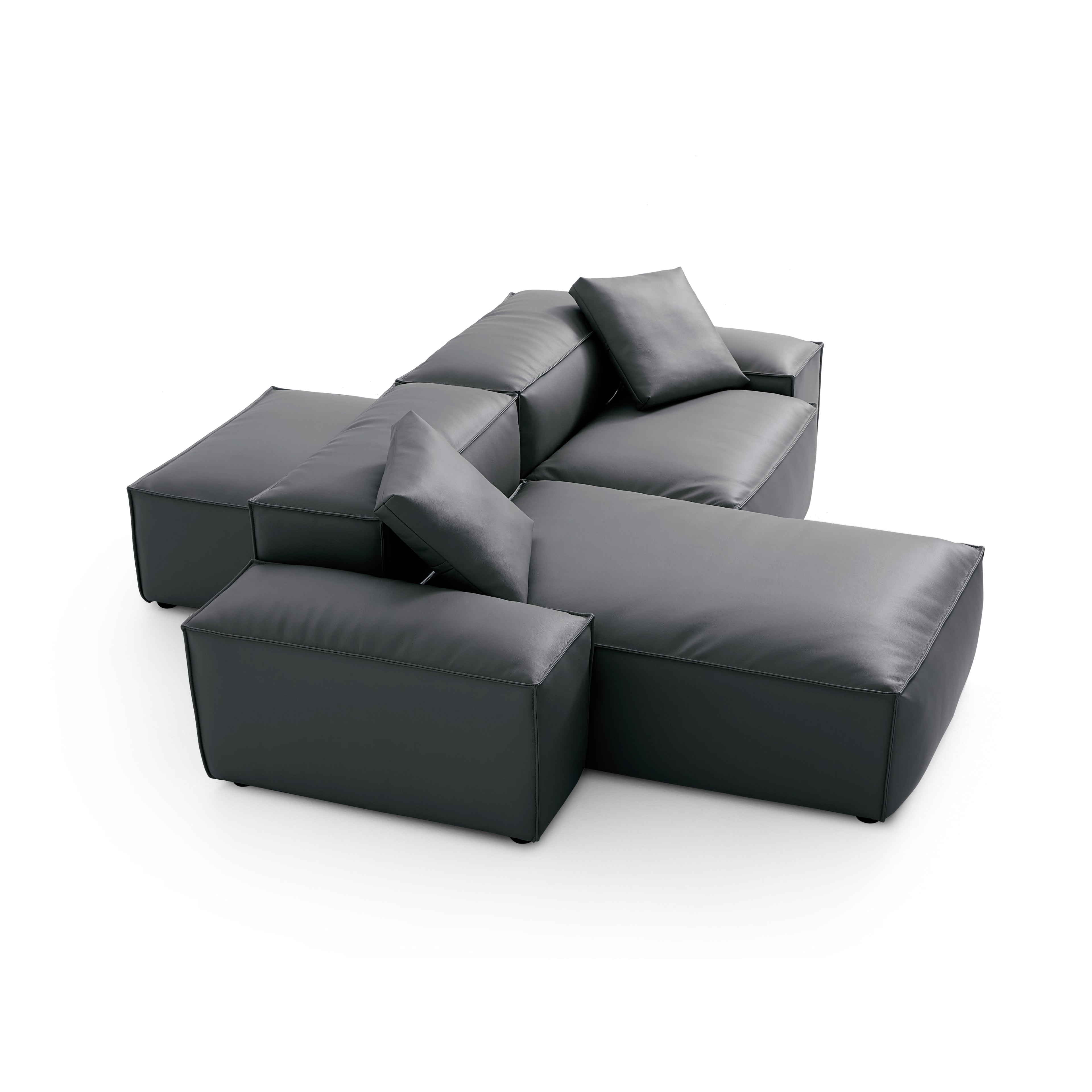 Cube Modular Beige Genuine Leather Double-Sided Sectional