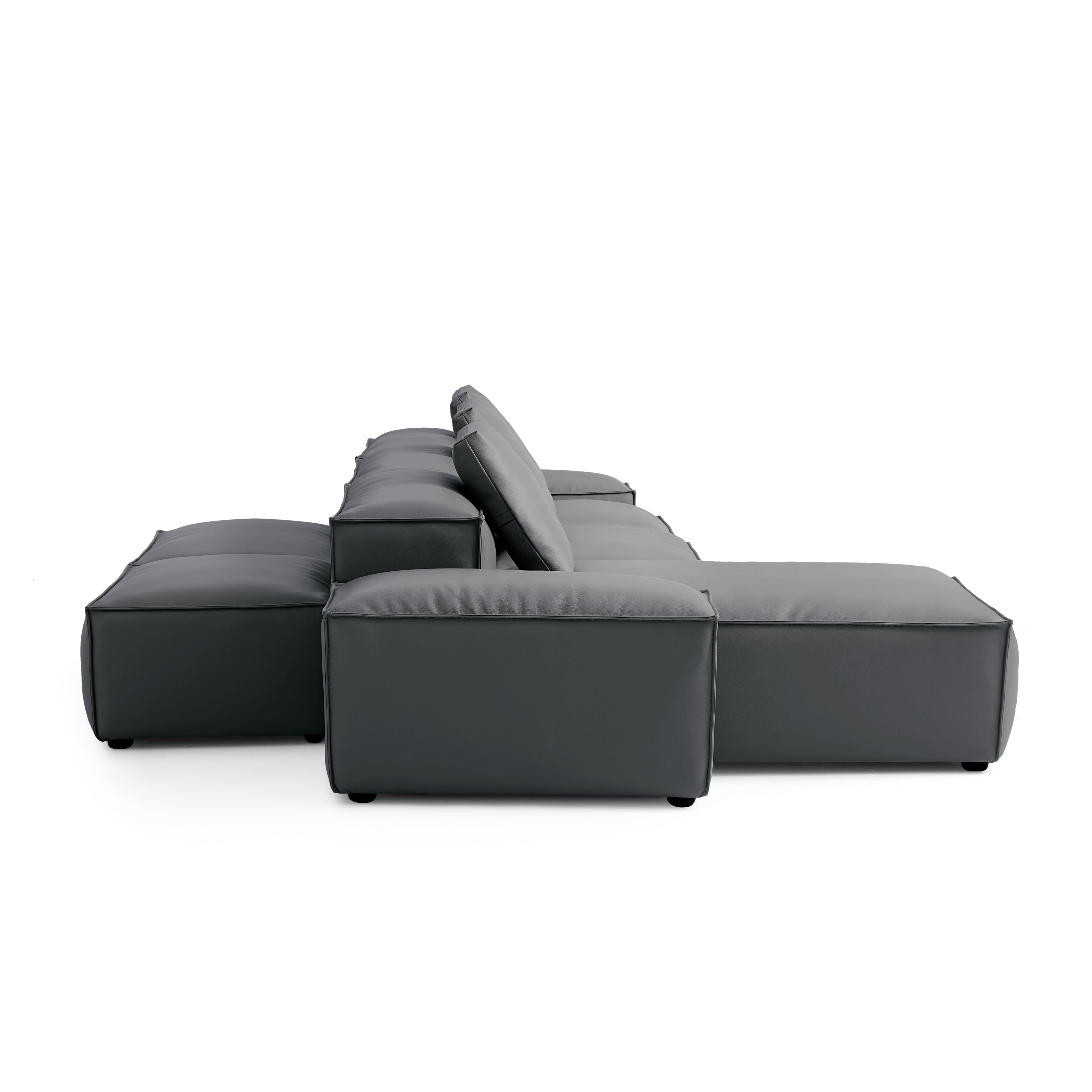 Cube Modular Black Genuine Leather Double-Sided Sectional
