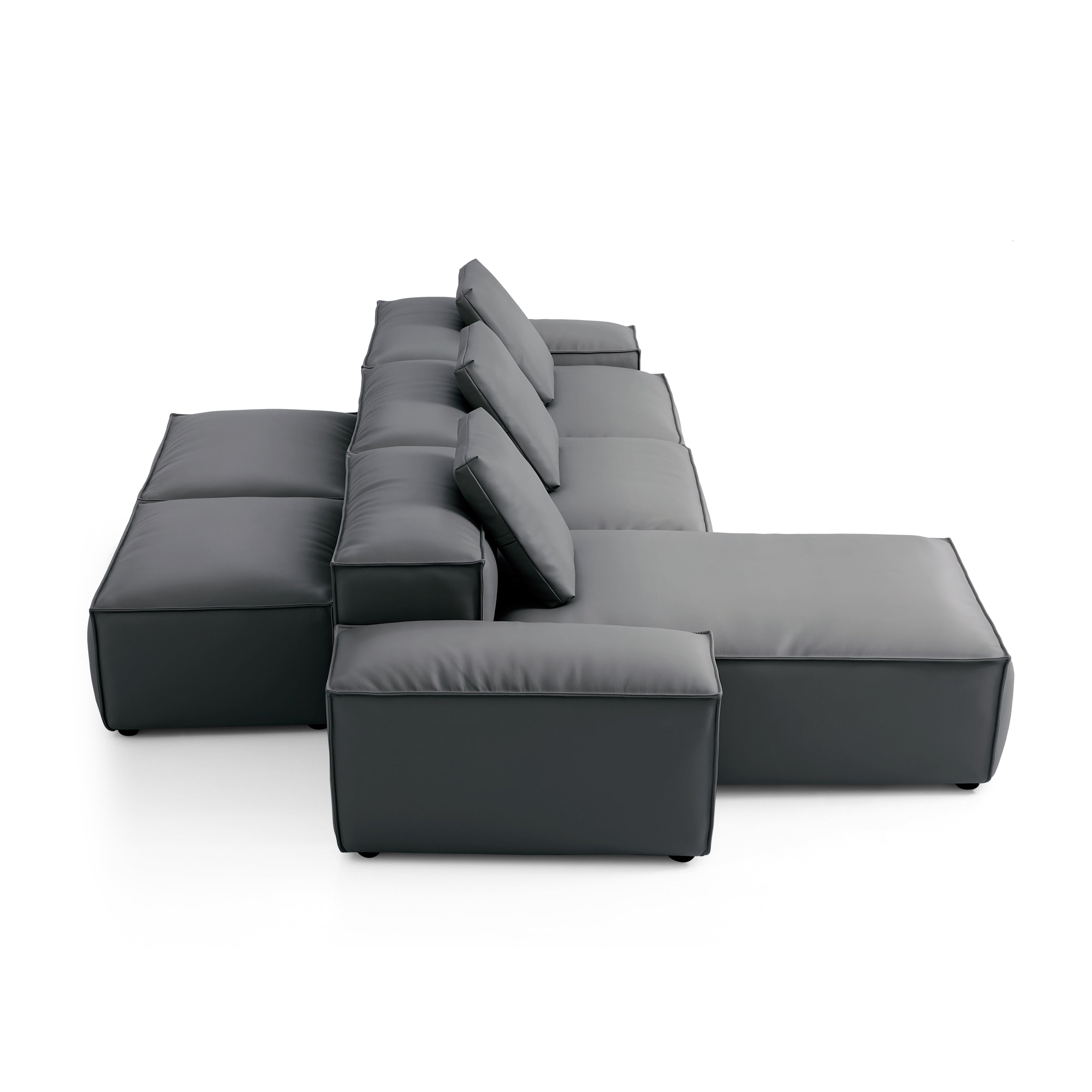 Cube Modular Black Genuine Leather Double-Sided Sectional