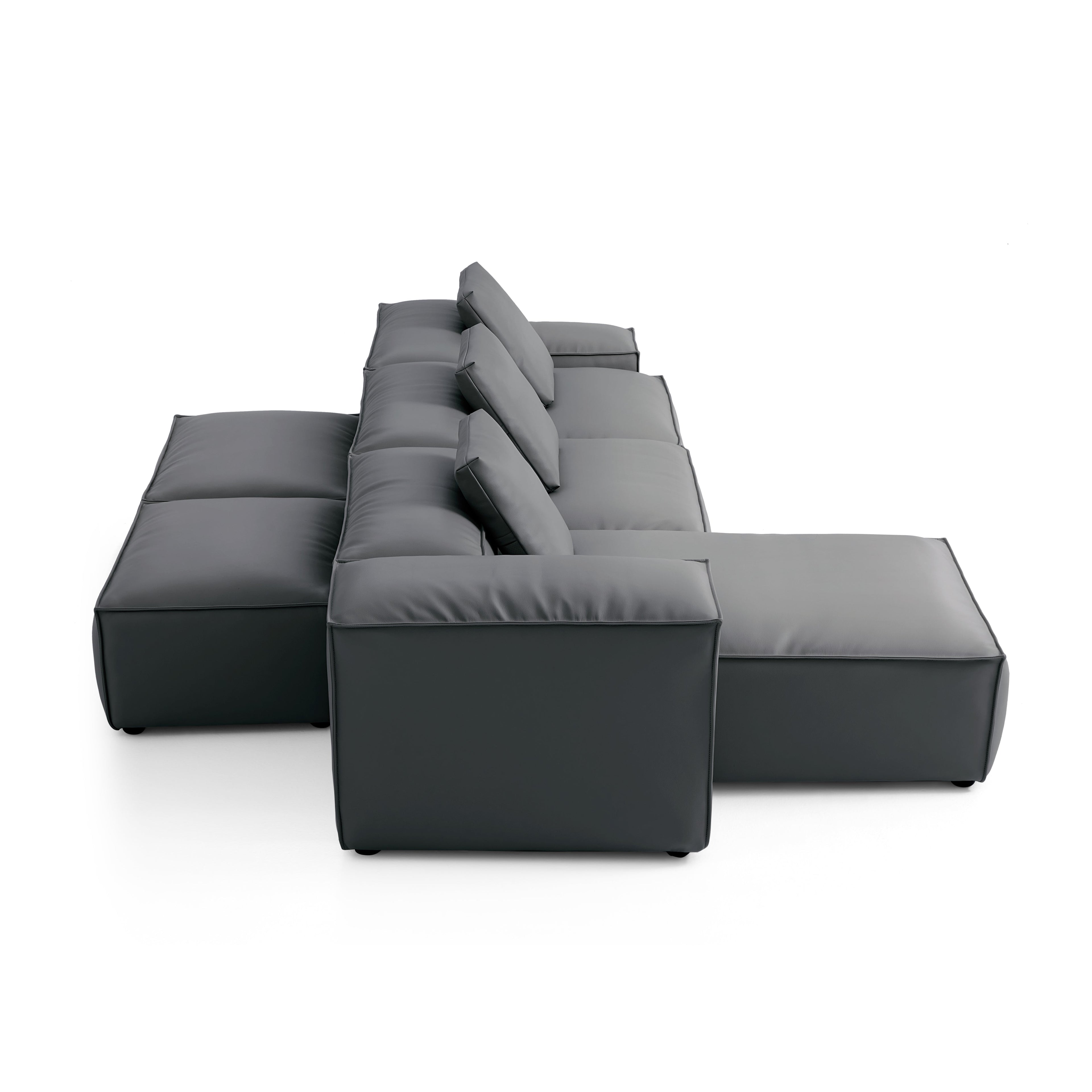 Cube Modular Black Genuine Leather Double-Sided Sectional