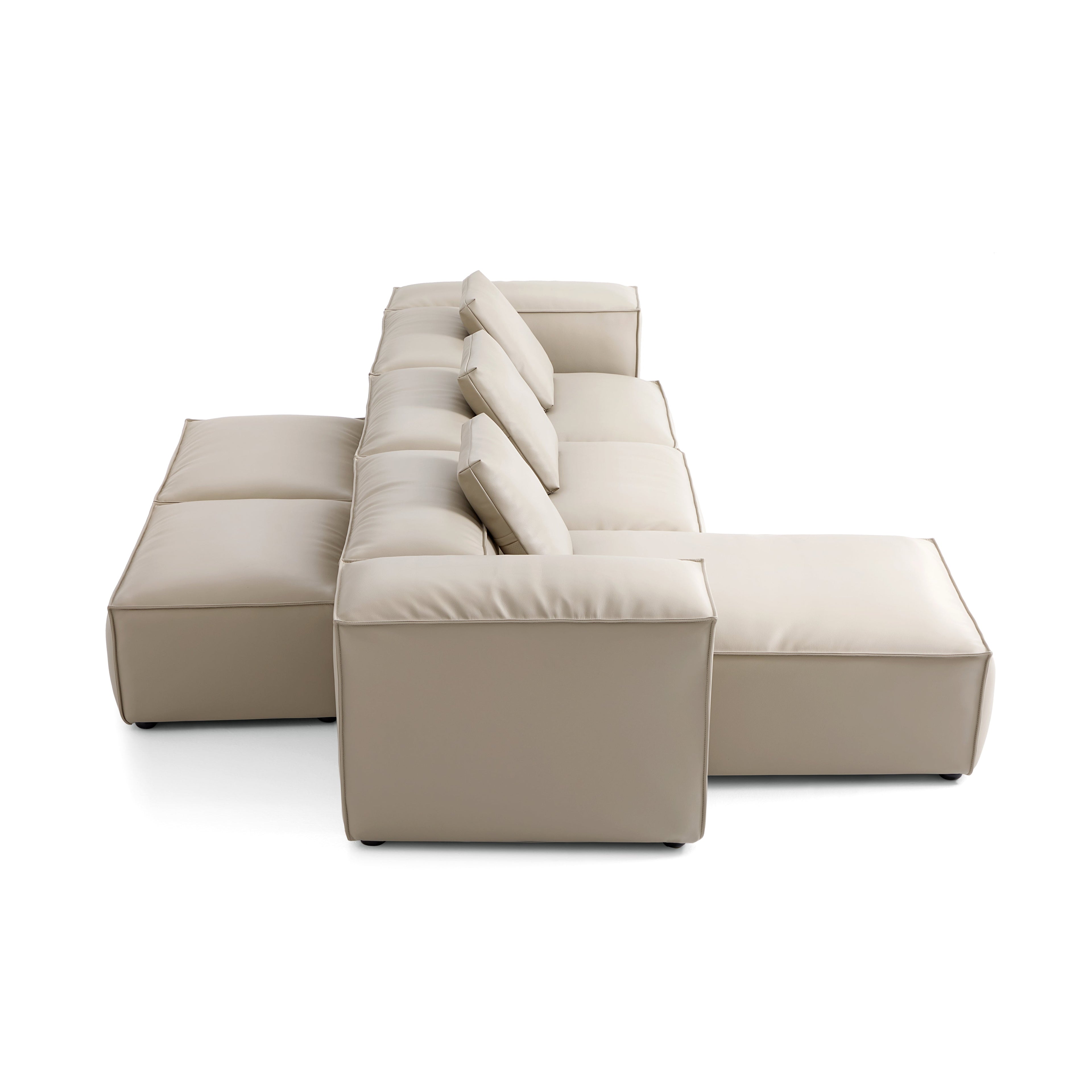 Cube Modular Beige Genuine Leather Double-Sided Sectional