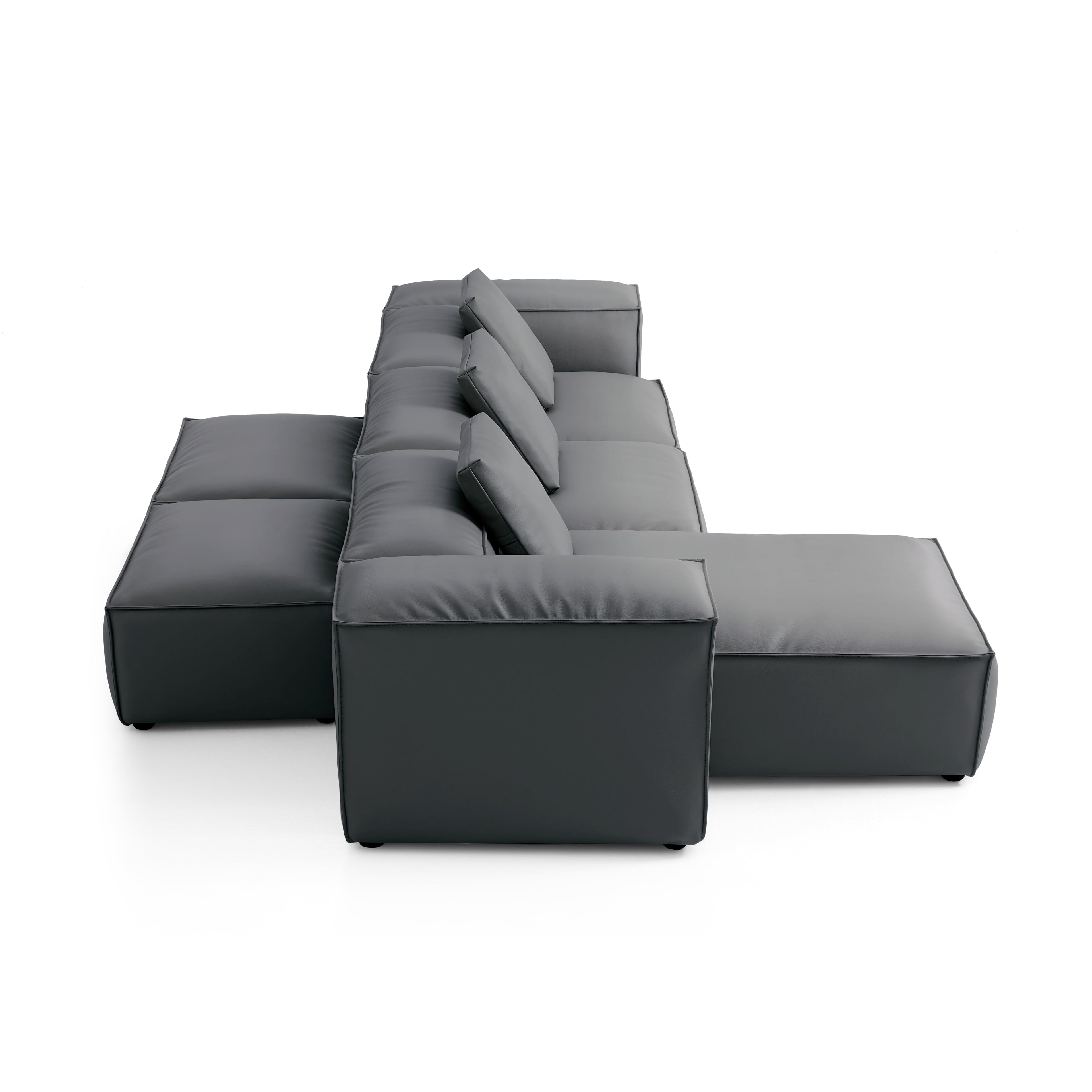 Cube Modular Beige Genuine Leather Double-Sided Sectional