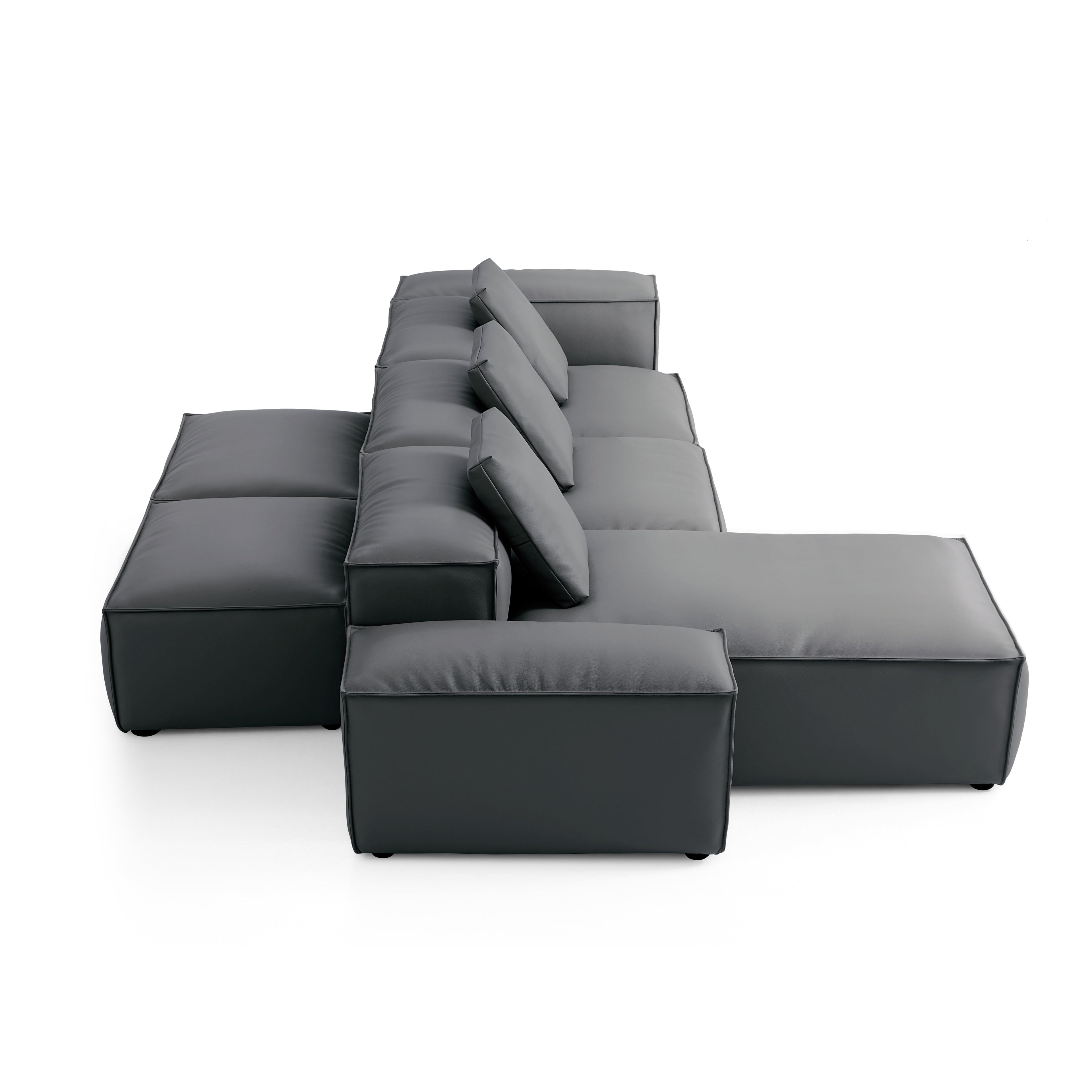 Cube Modular Black Genuine Leather Double-Sided Sectional