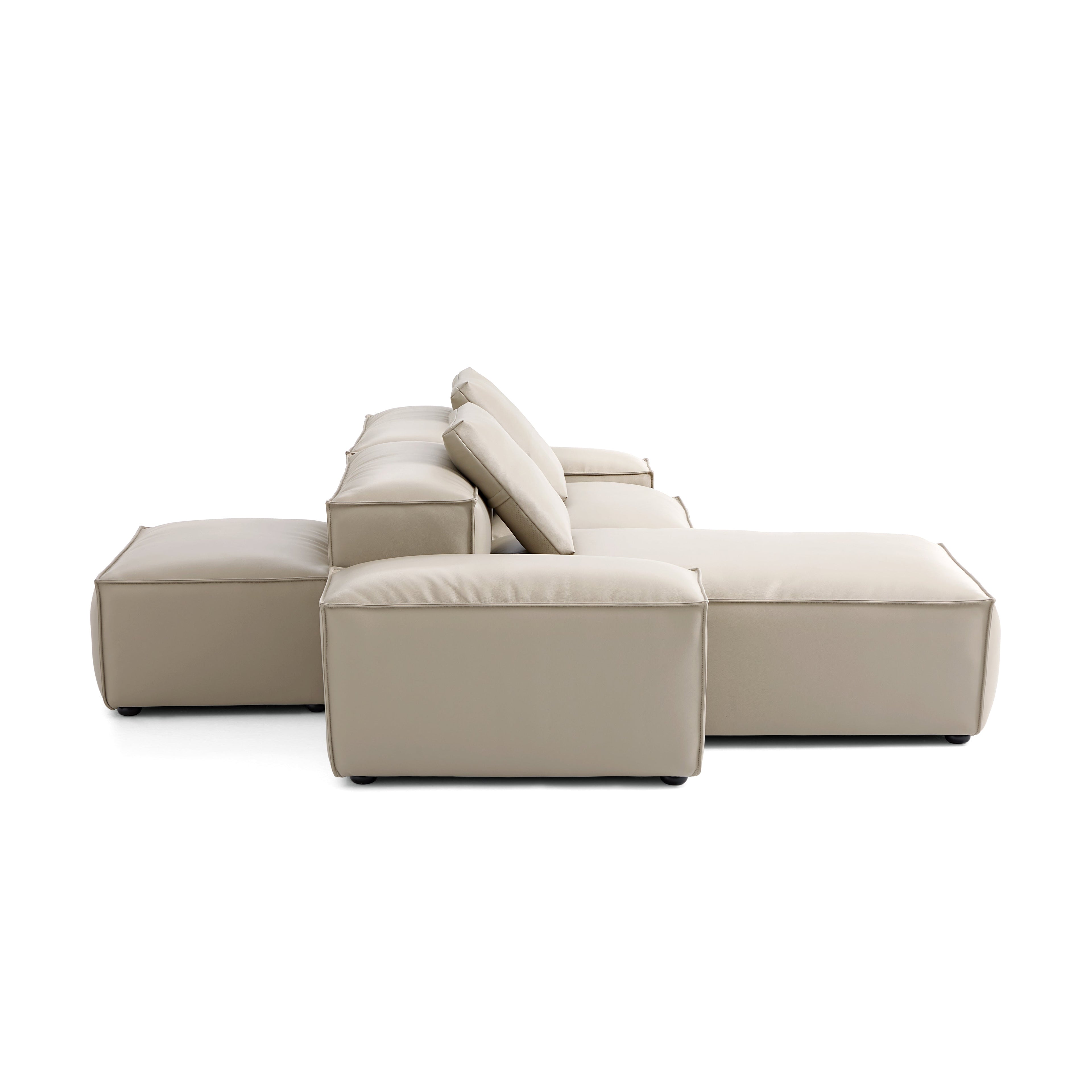 Cube Modular Beige Genuine Leather Double-Sided Sectional