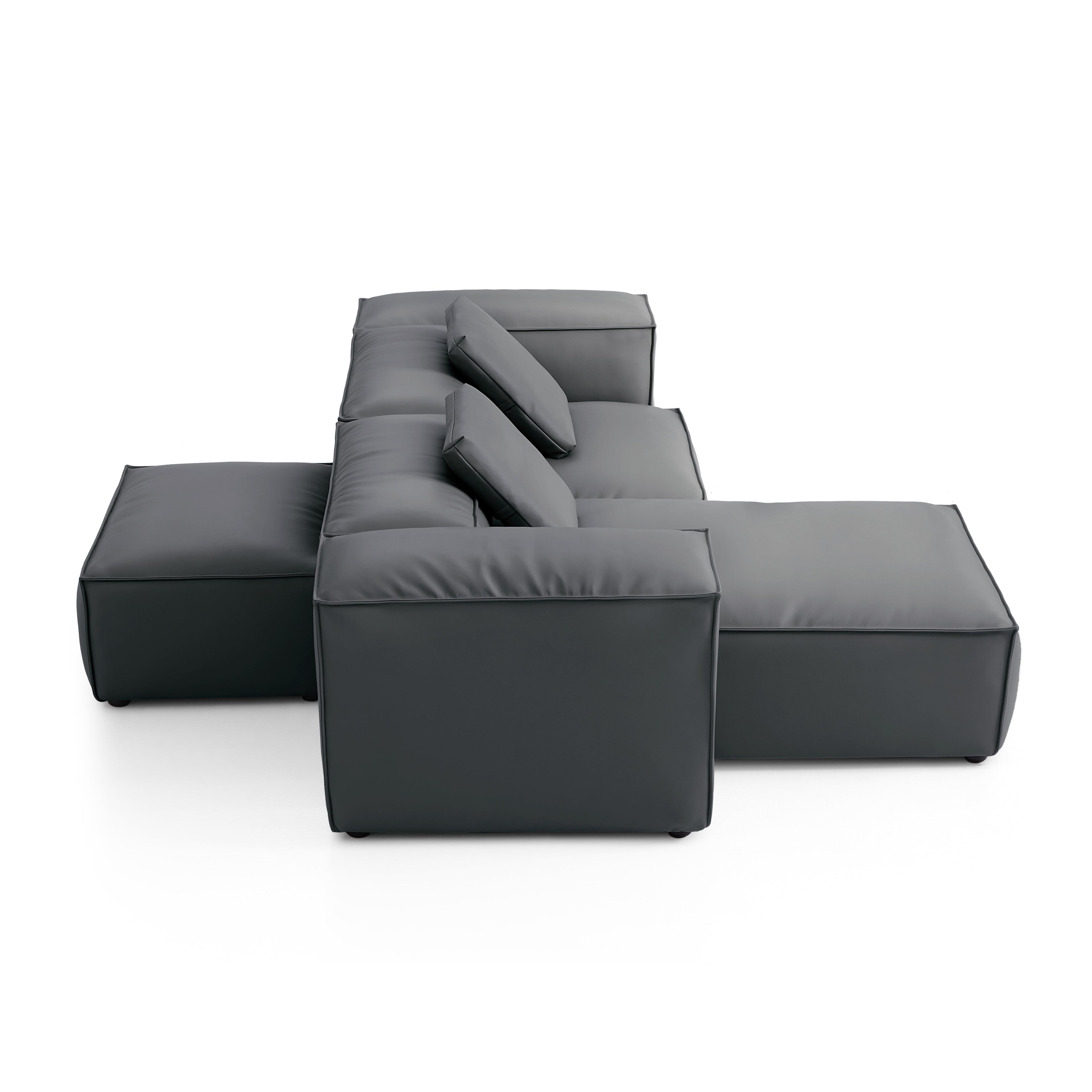 Cube Modular Black Genuine Leather Double-Sided Sectional