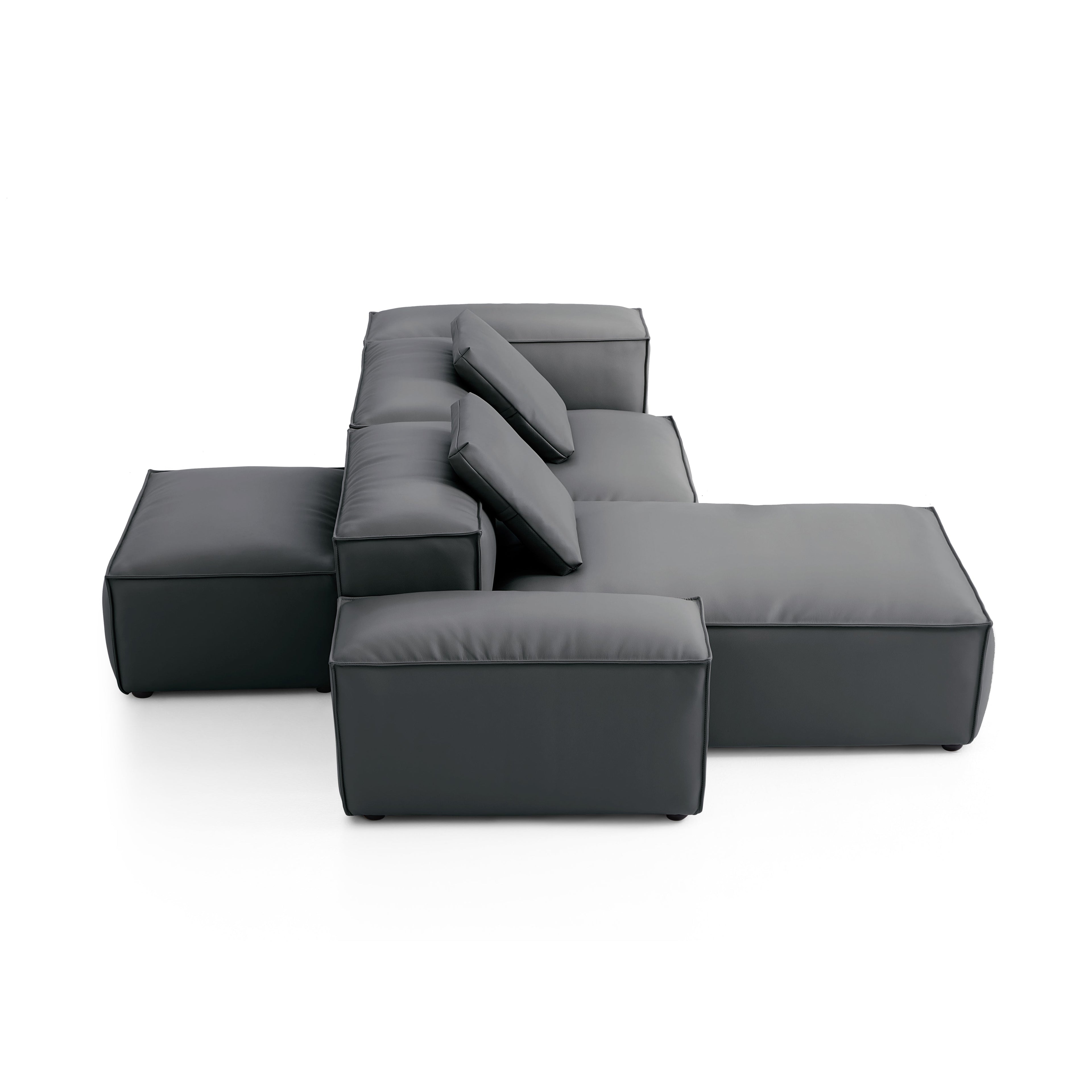 Cube Modular Brown Genuine Leather Double-Sided Sectional