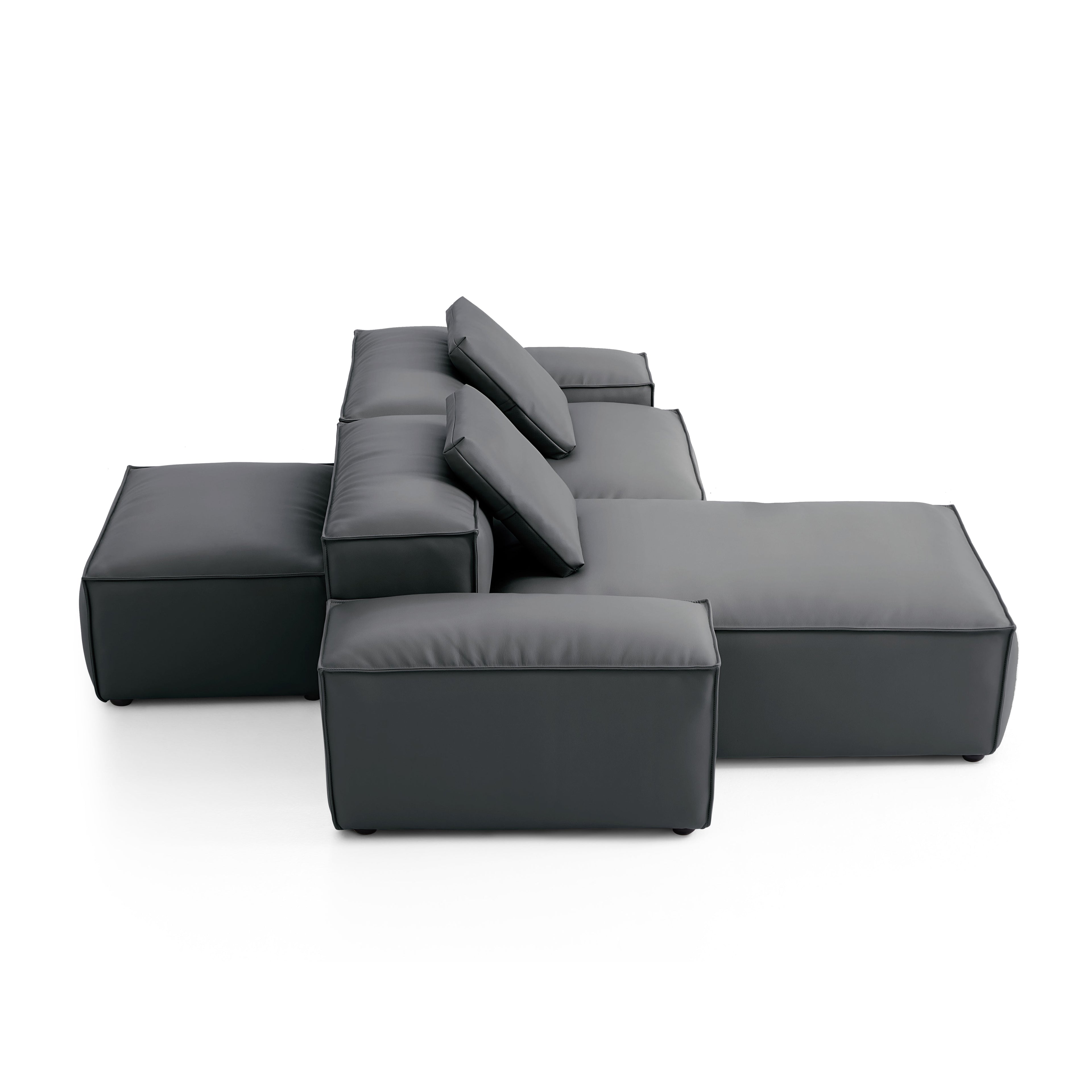 Cube Modular Black Genuine Leather Double-Sided Sectional