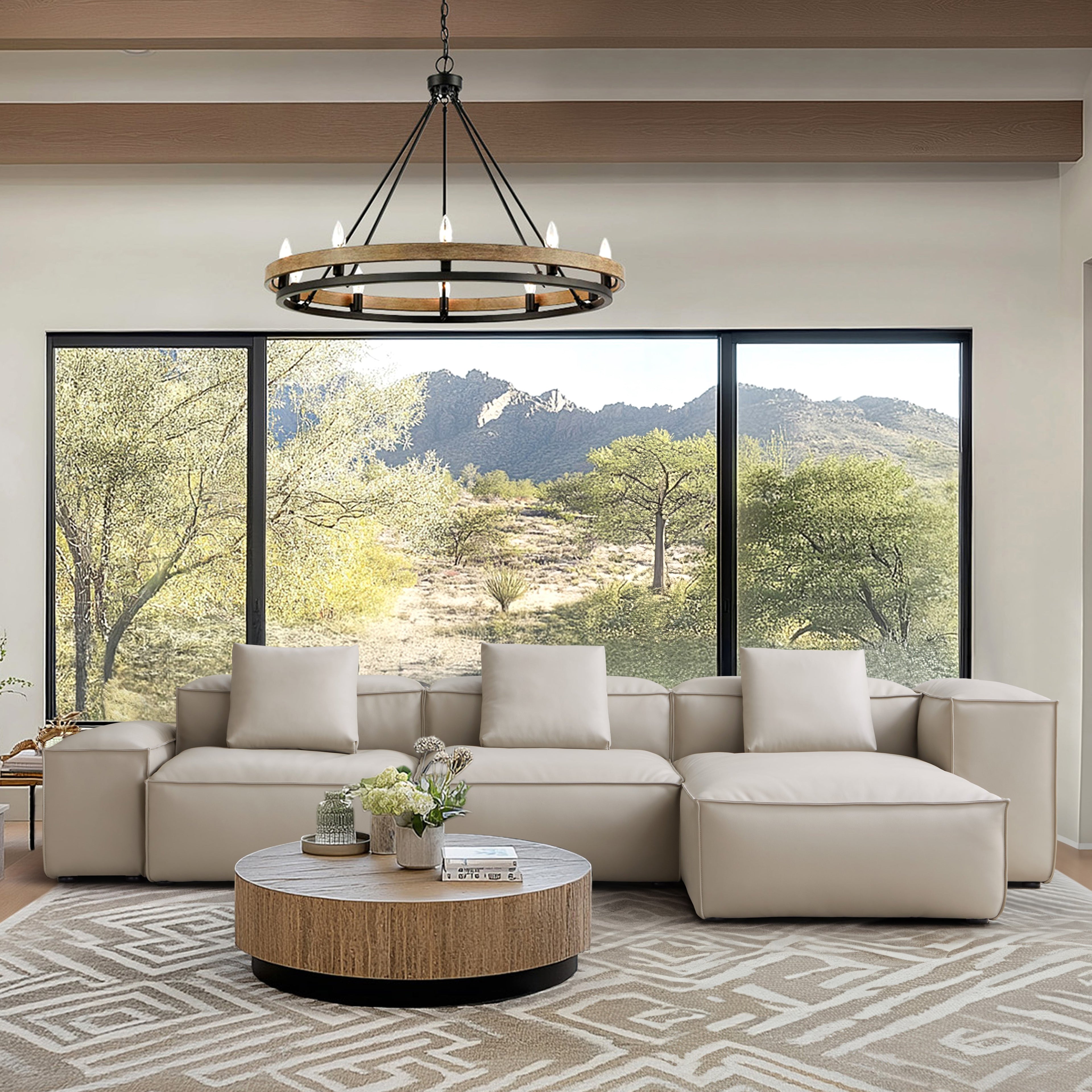 Cube Modular Beige Genuine Leather Sectional