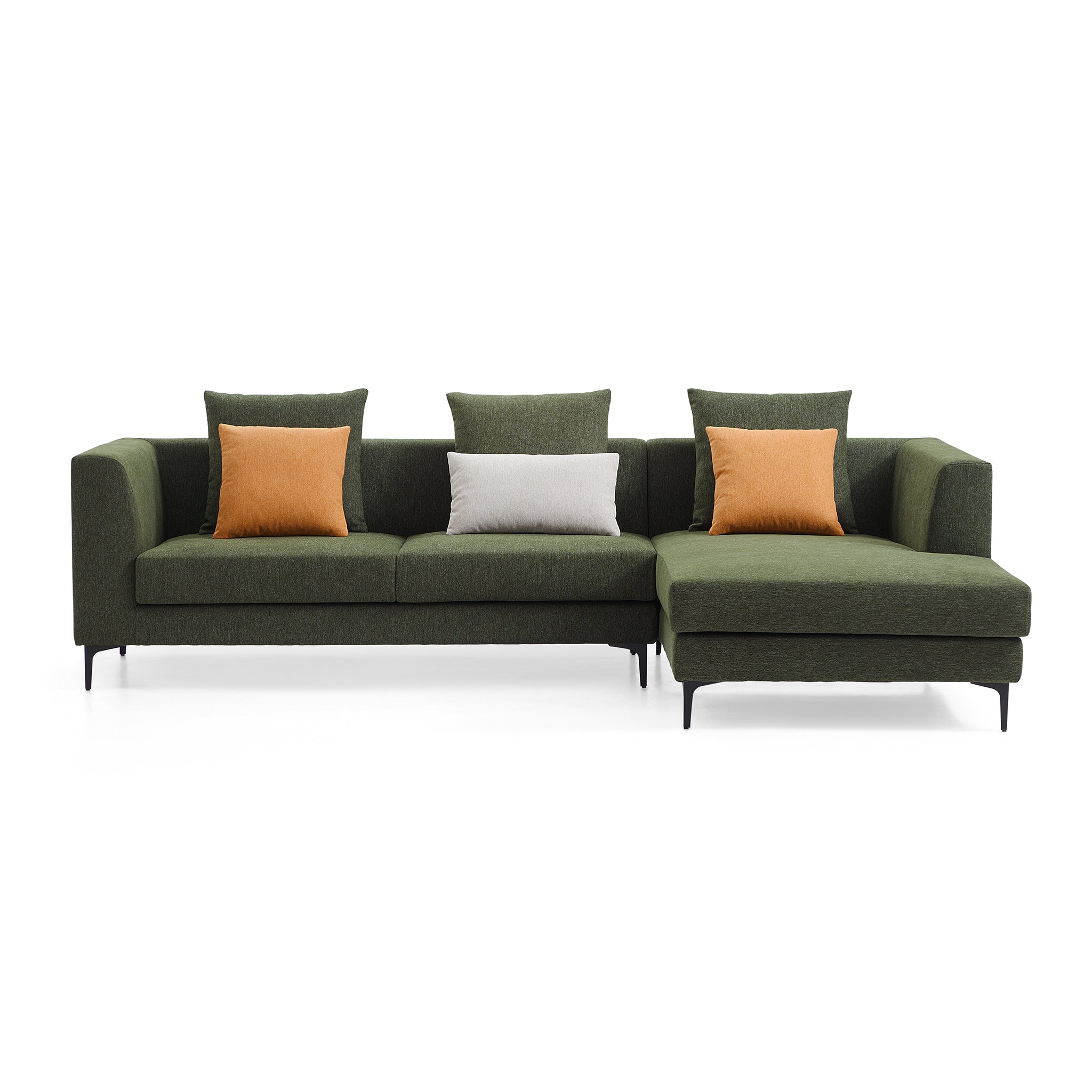 Canapé sectionnel en tissu vert Jungle en forme de L avec méridienne