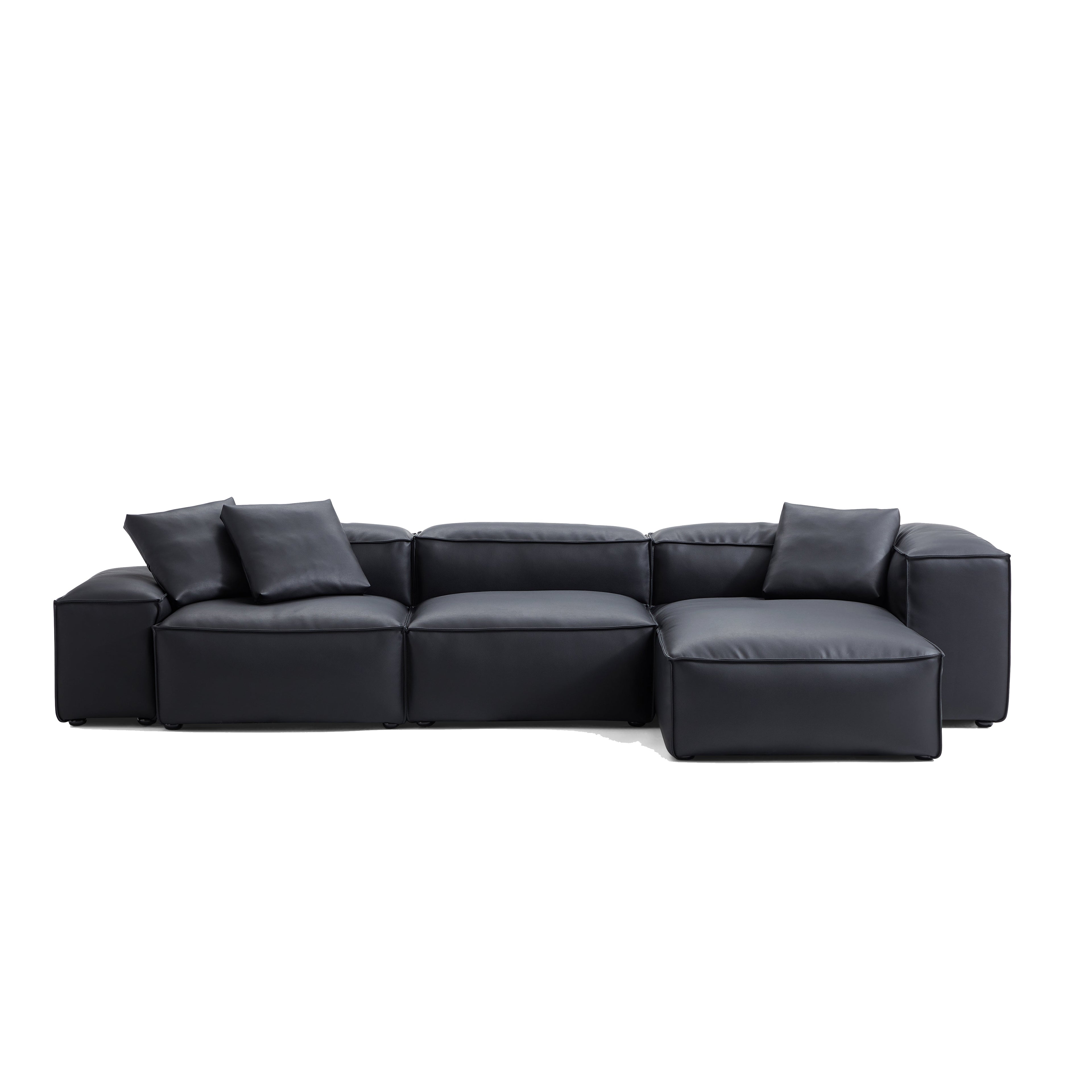 Cube Modular Black Genuine Leather Sectional