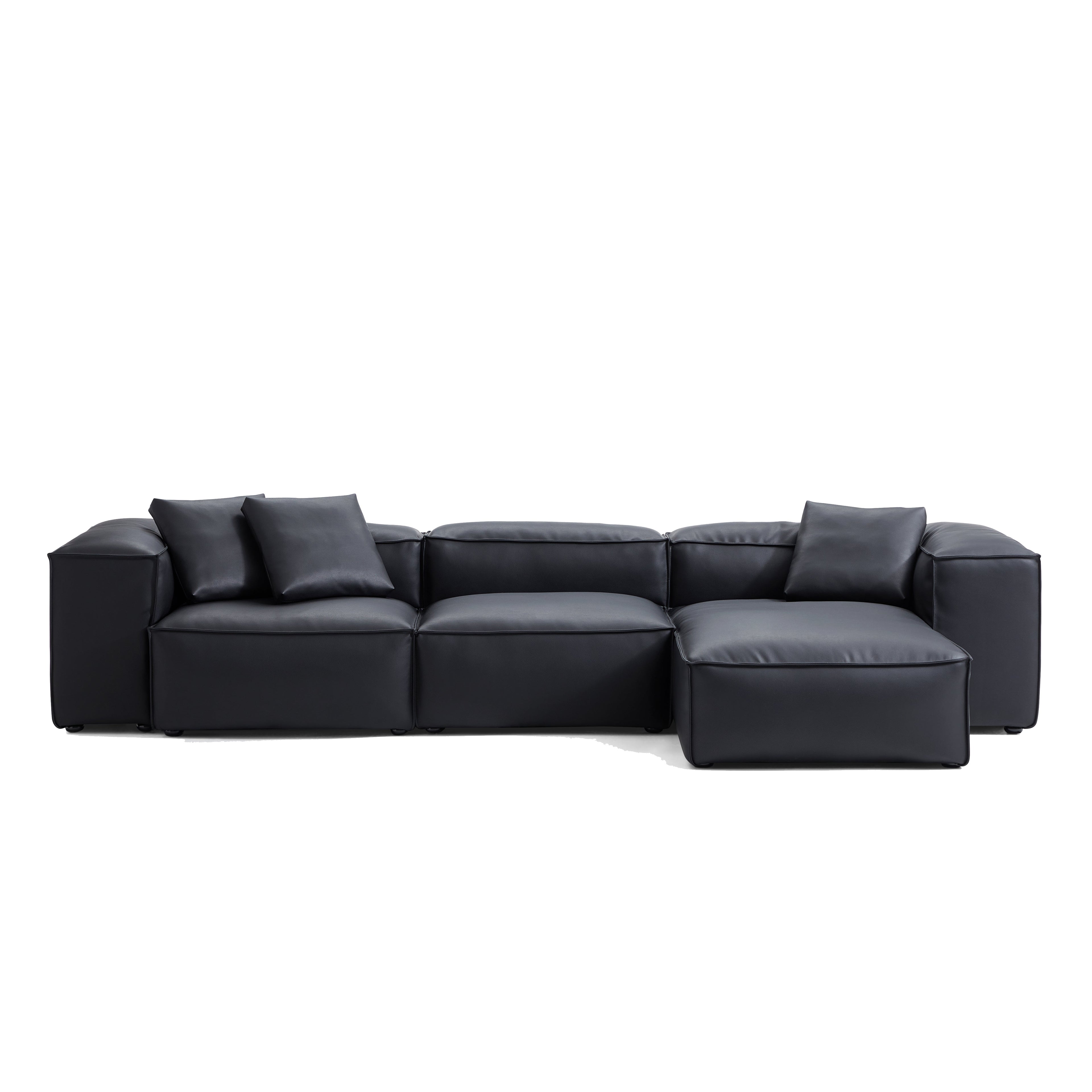 Cube Modular Black Genuine Leather Sectional