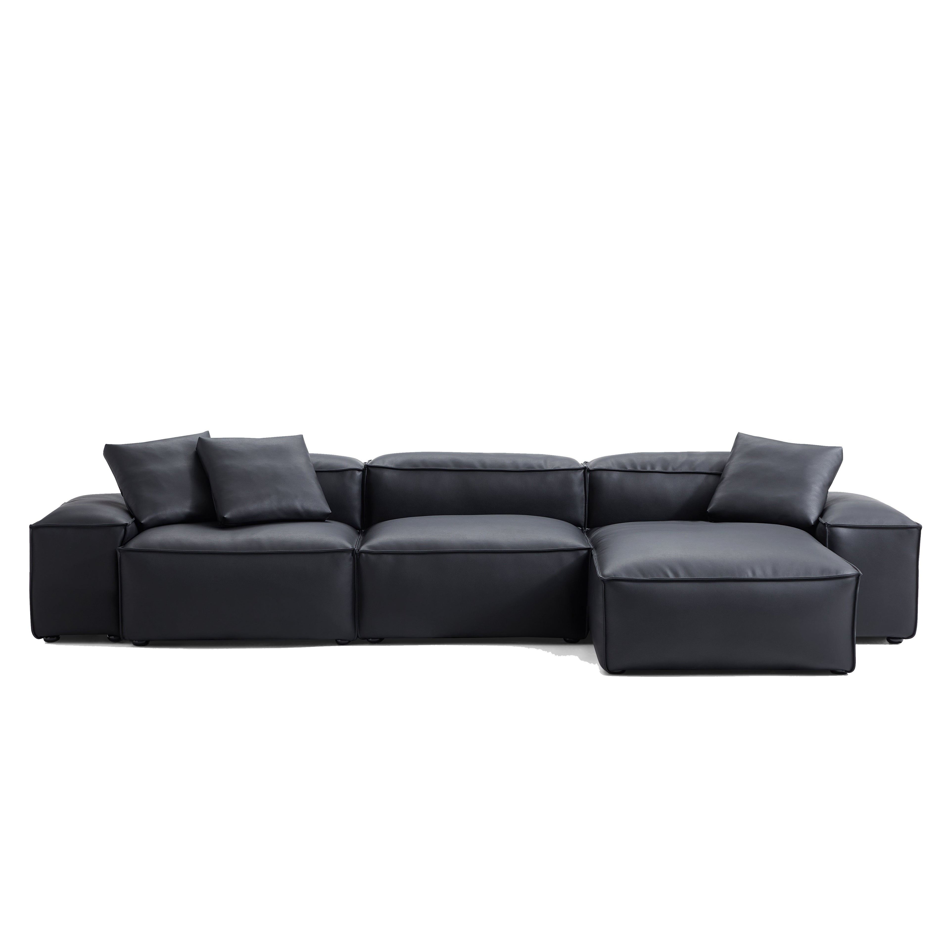 Cube Modular Black Genuine Leather Sectional
