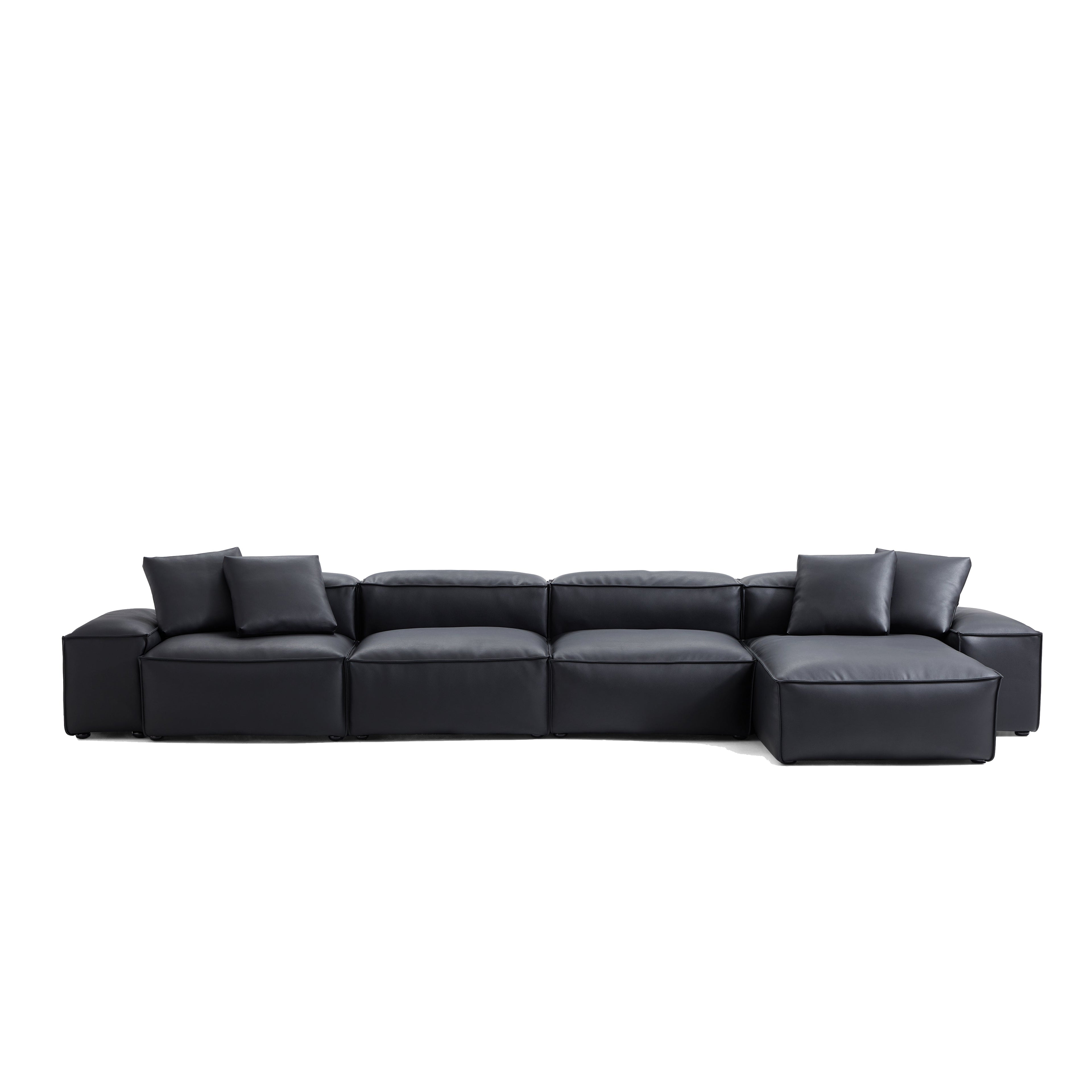 Cube Modular Black Genuine Leather Sectional