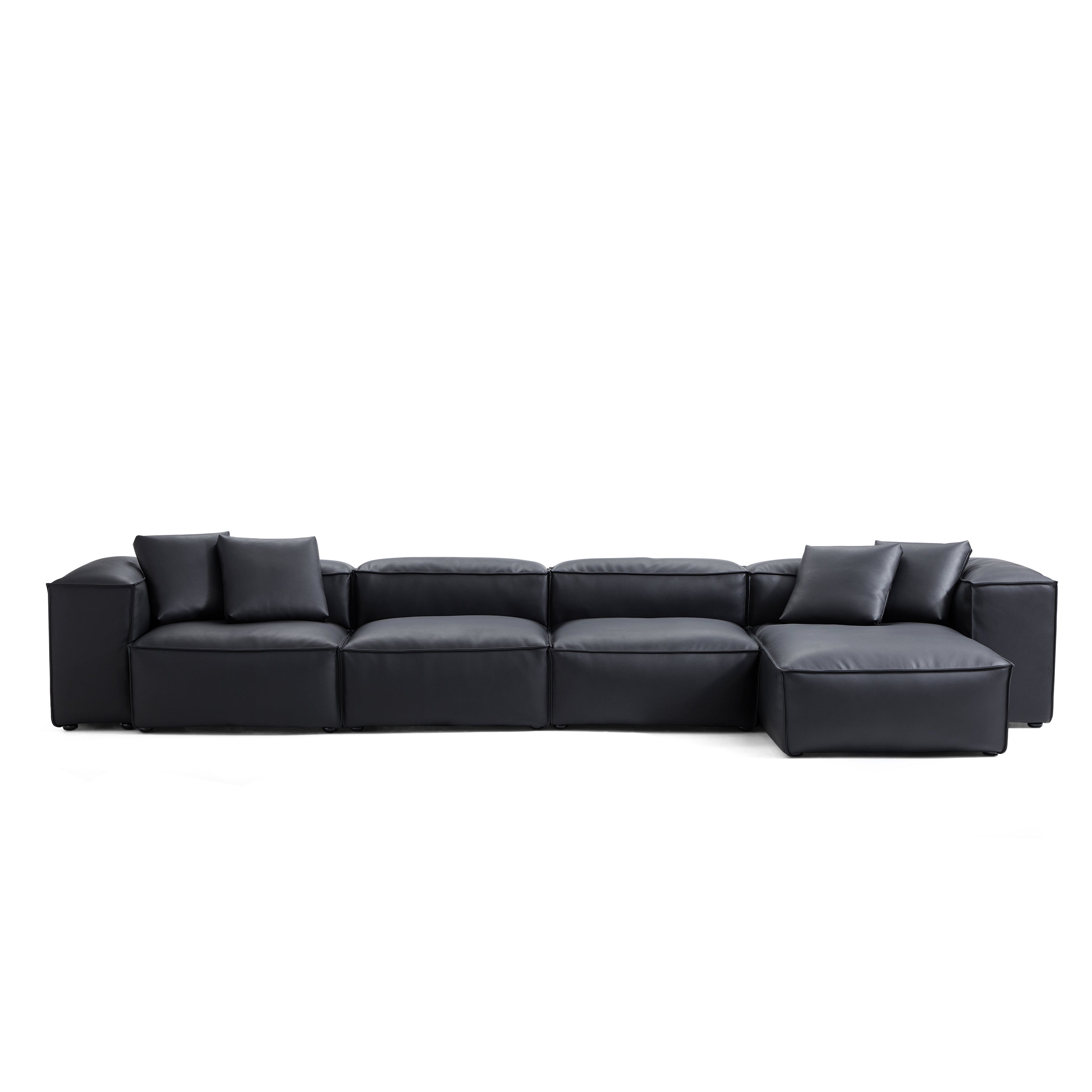 Cube Modular Black Genuine Leather Sectional