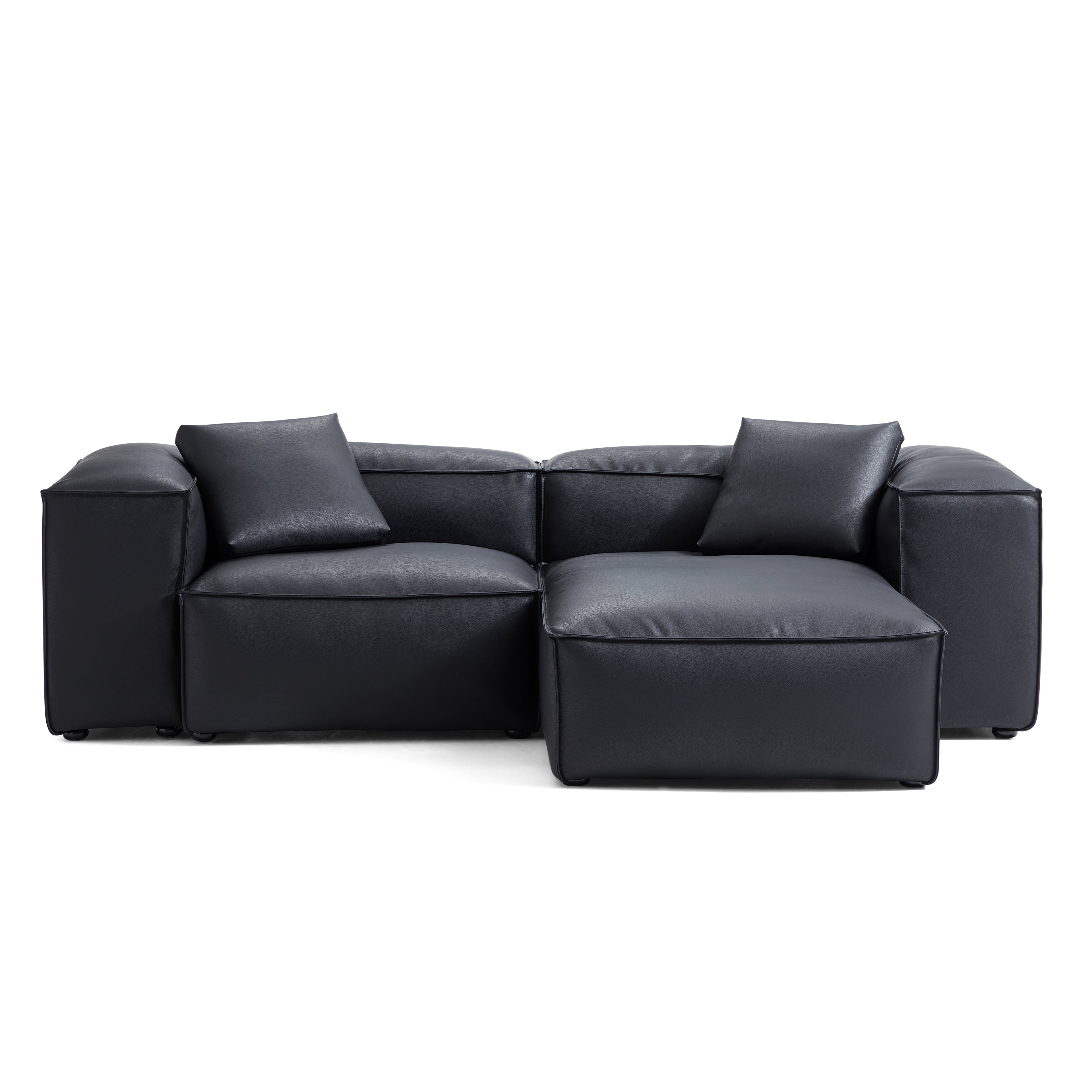 Cube Modular Black Genuine Leather Sectional