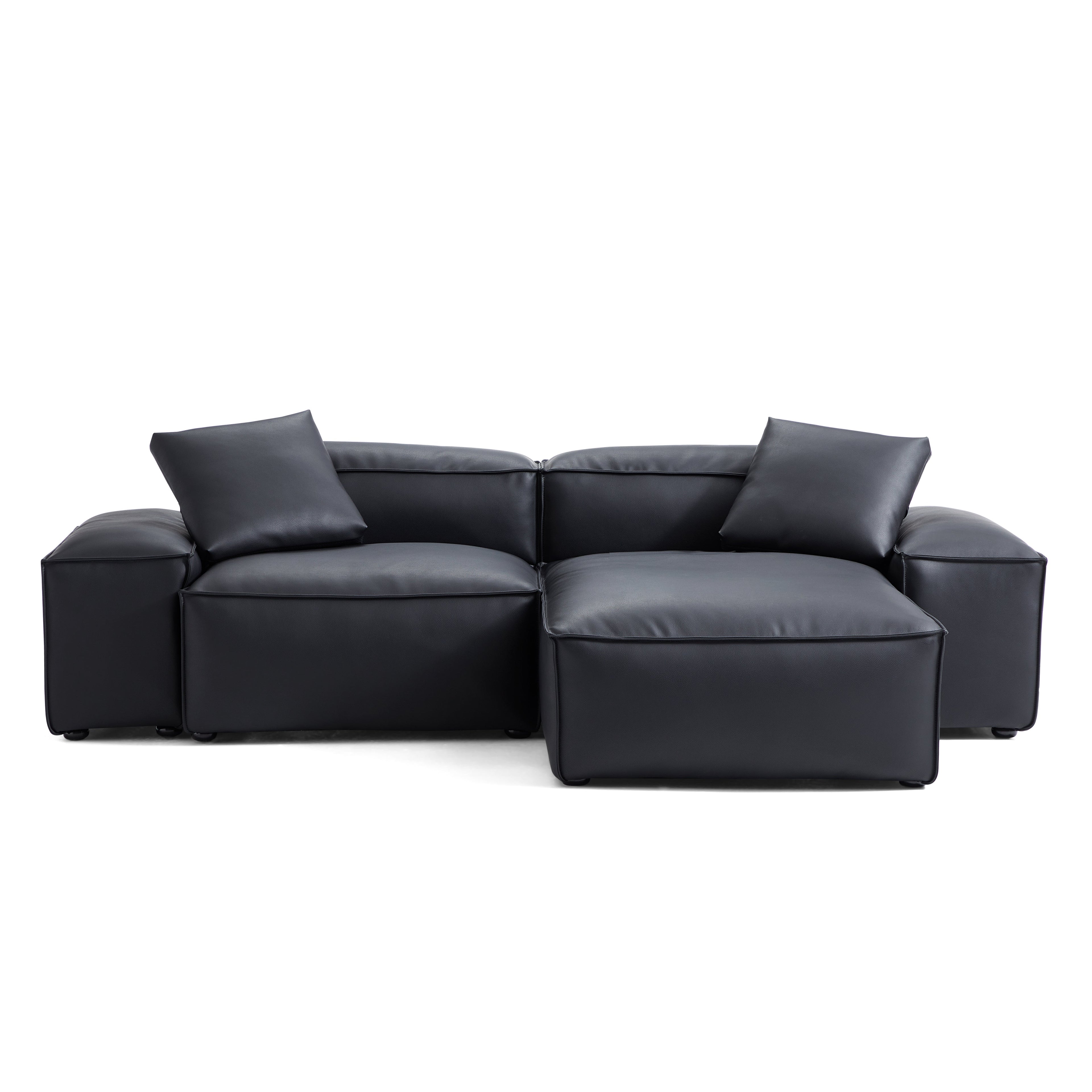 Cube Modular Black Genuine Leather Sectional