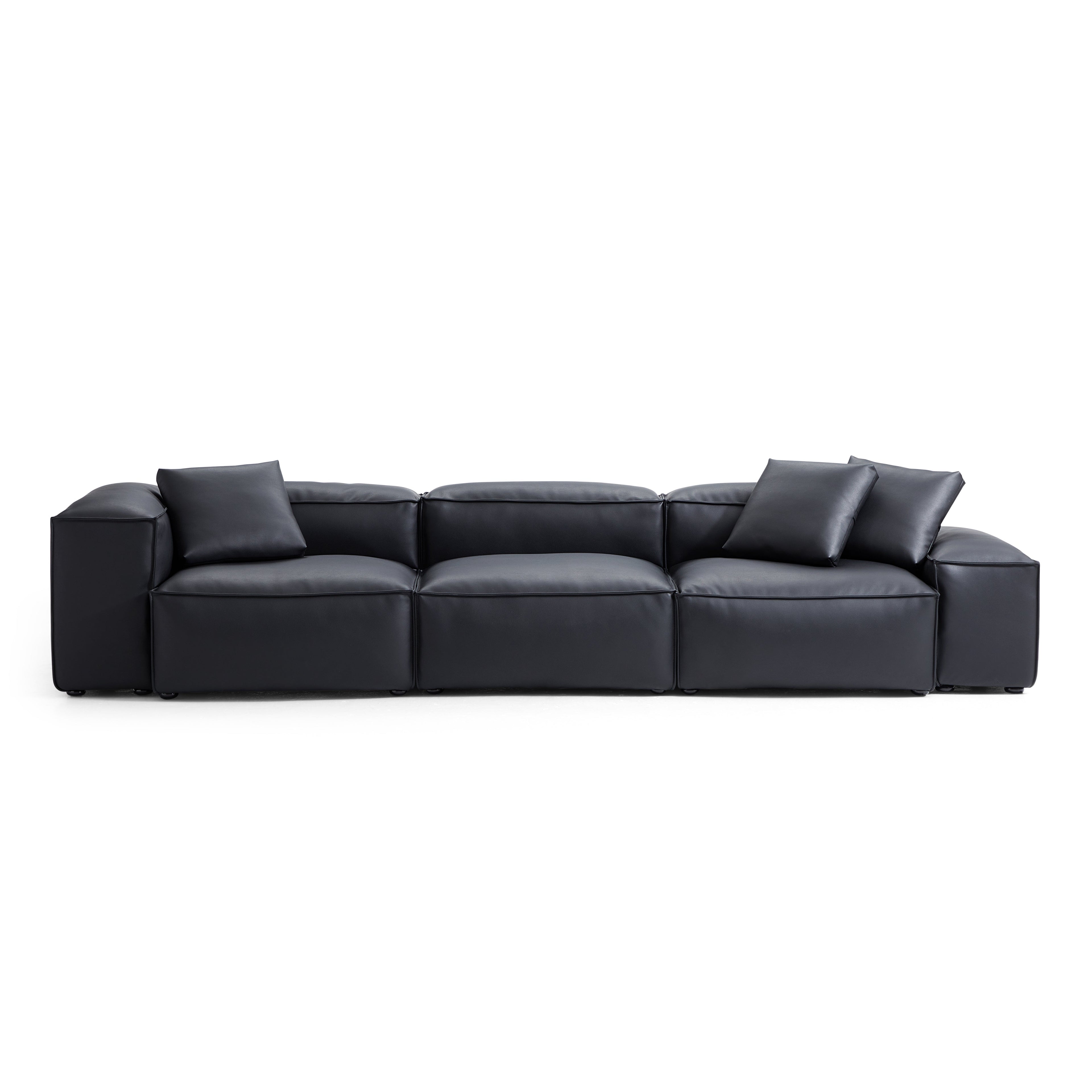 Cube Modular Black Genuine Leather Sofa